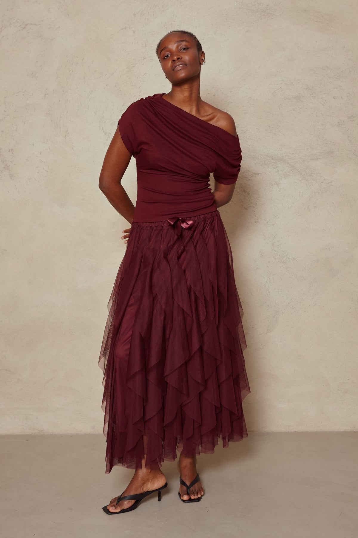 Esme Off Shoulder Top - Burgundy