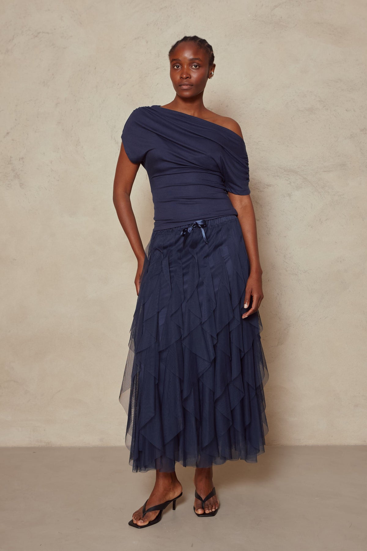 Esme Off Shoulder Top - Navy