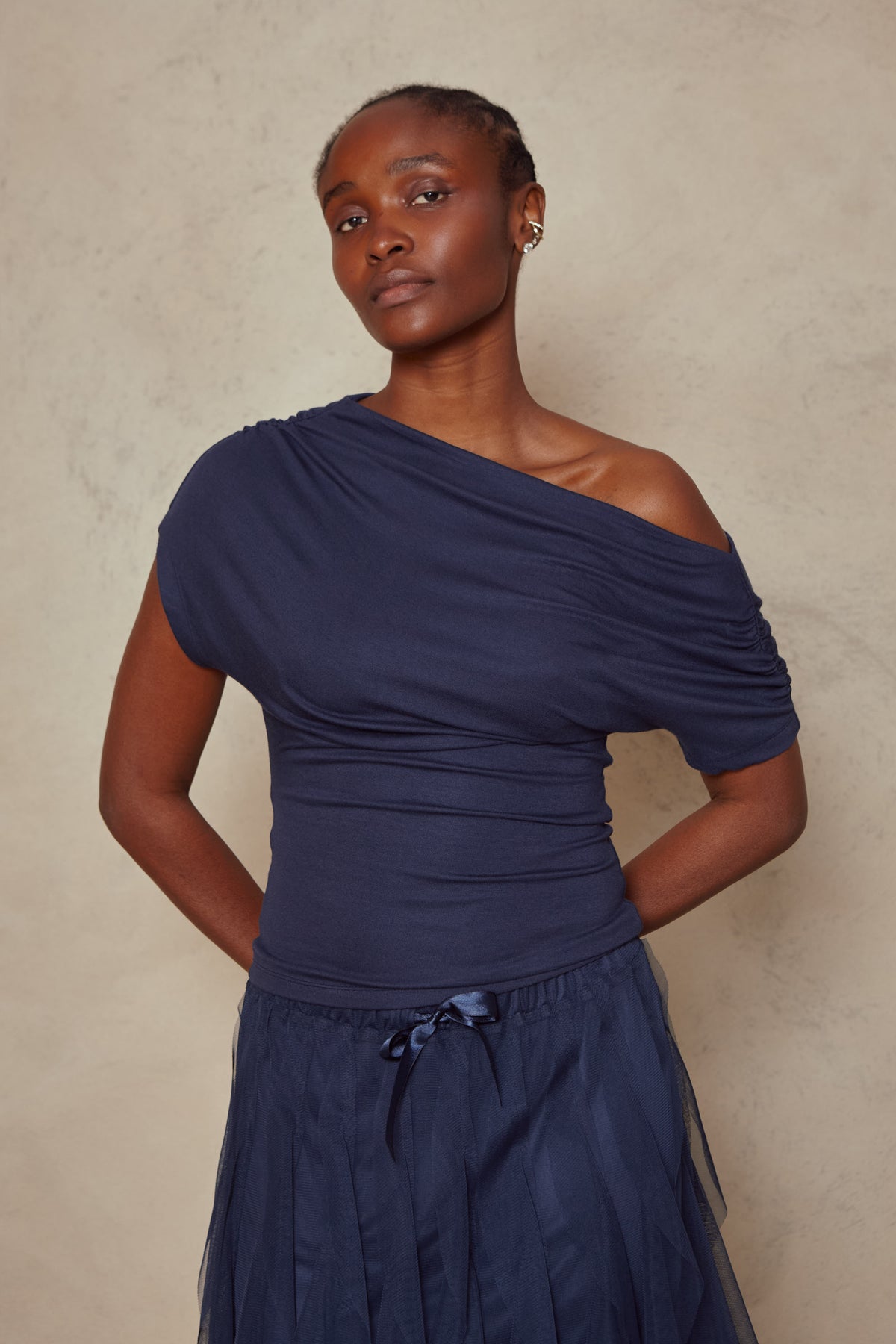 Esme Off Shoulder Top - Navy