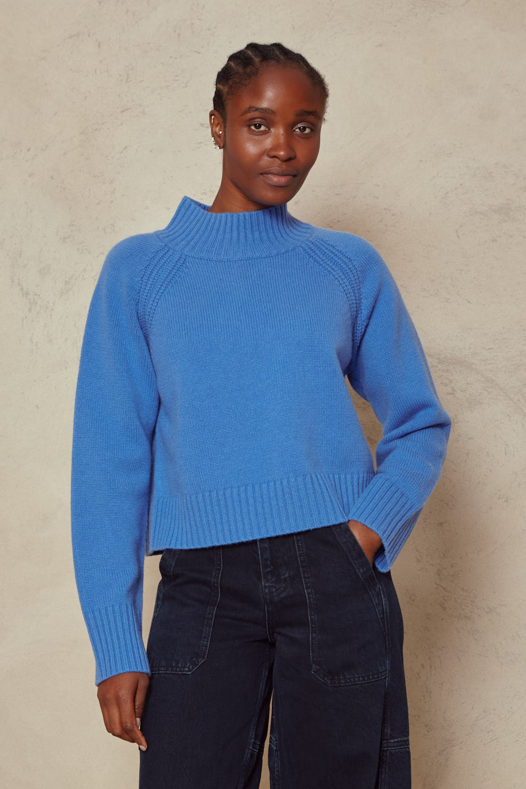 Blythe Funnel Neck Cropped Jumper - Sky Blue