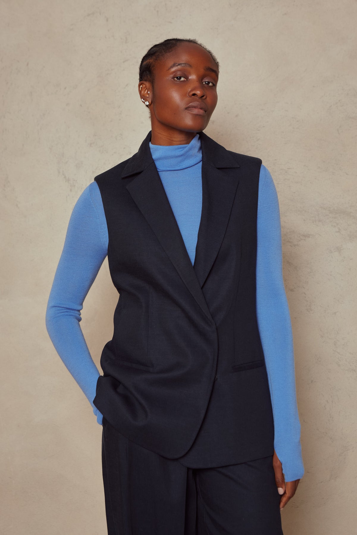 Gwyneth Fine Merino Roll Neck - Sky Blue