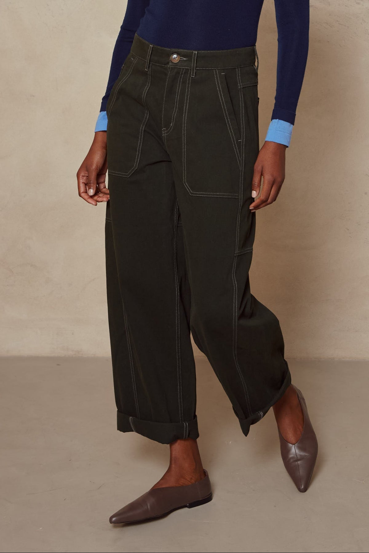 Billie Barrel Leg Trousers - Forest Green