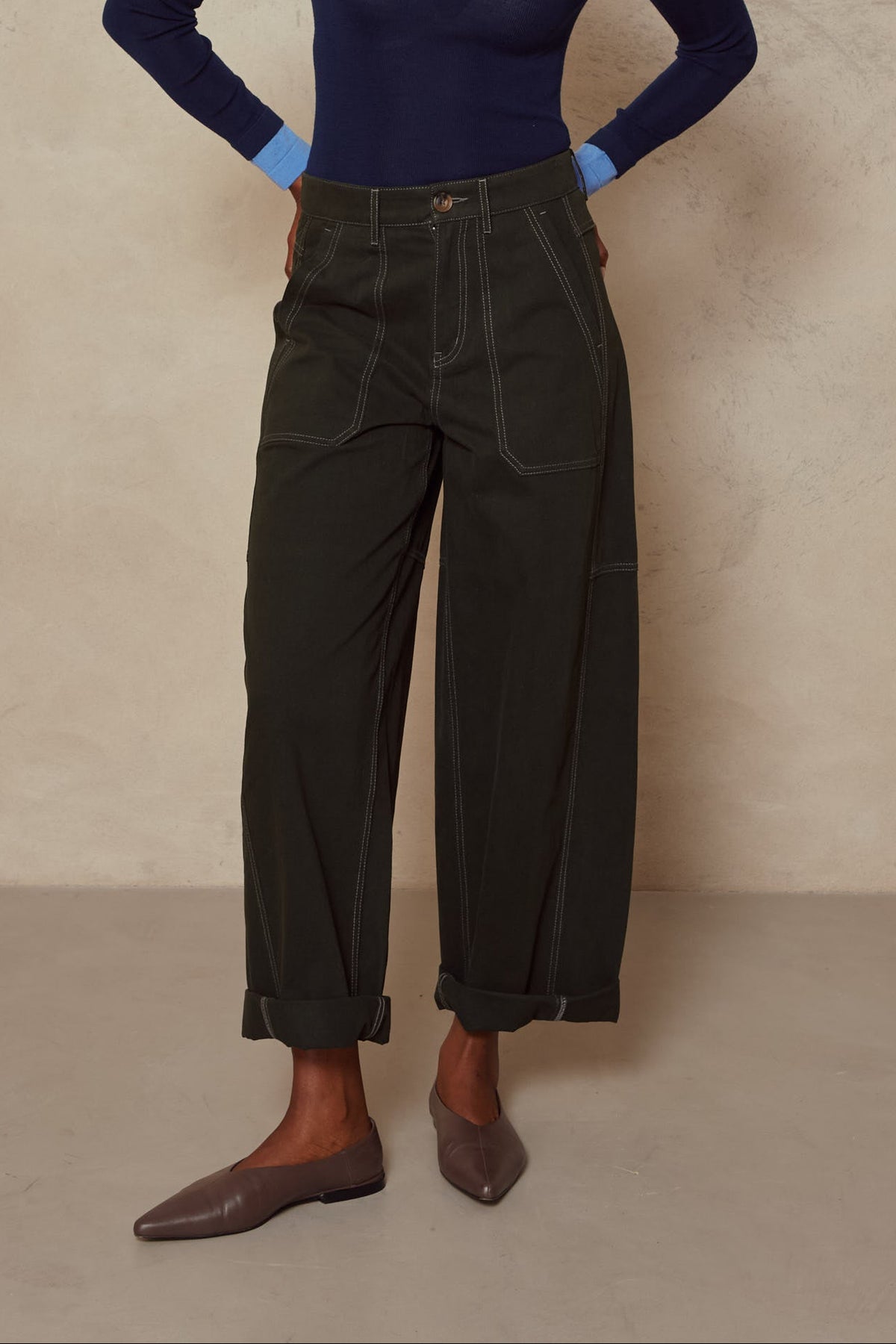 Billie Barrel Leg Trousers - Forest Green