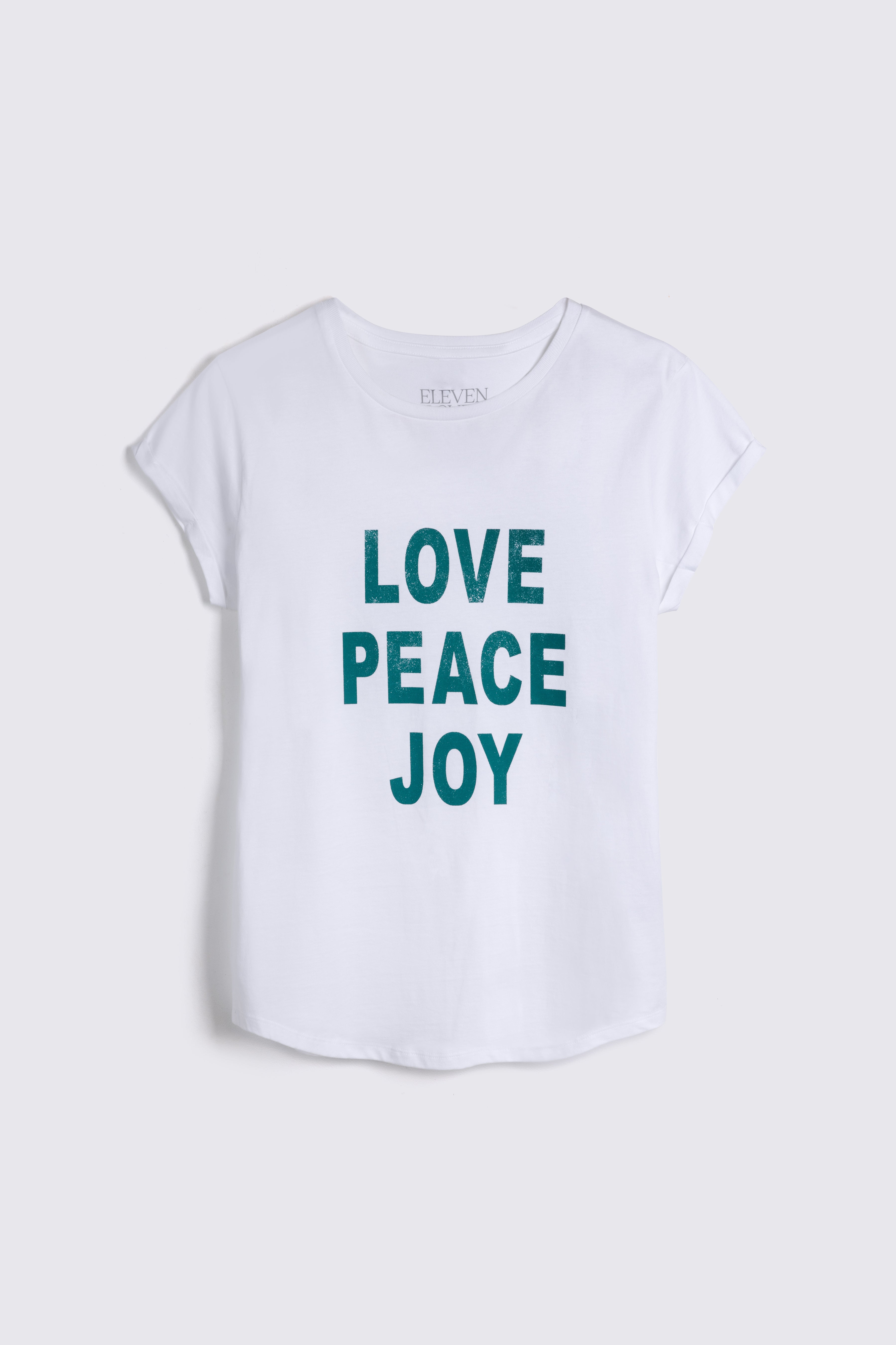 Love Peace Joy Neat Fit T-Shirt - White (supporting Give Your Best)