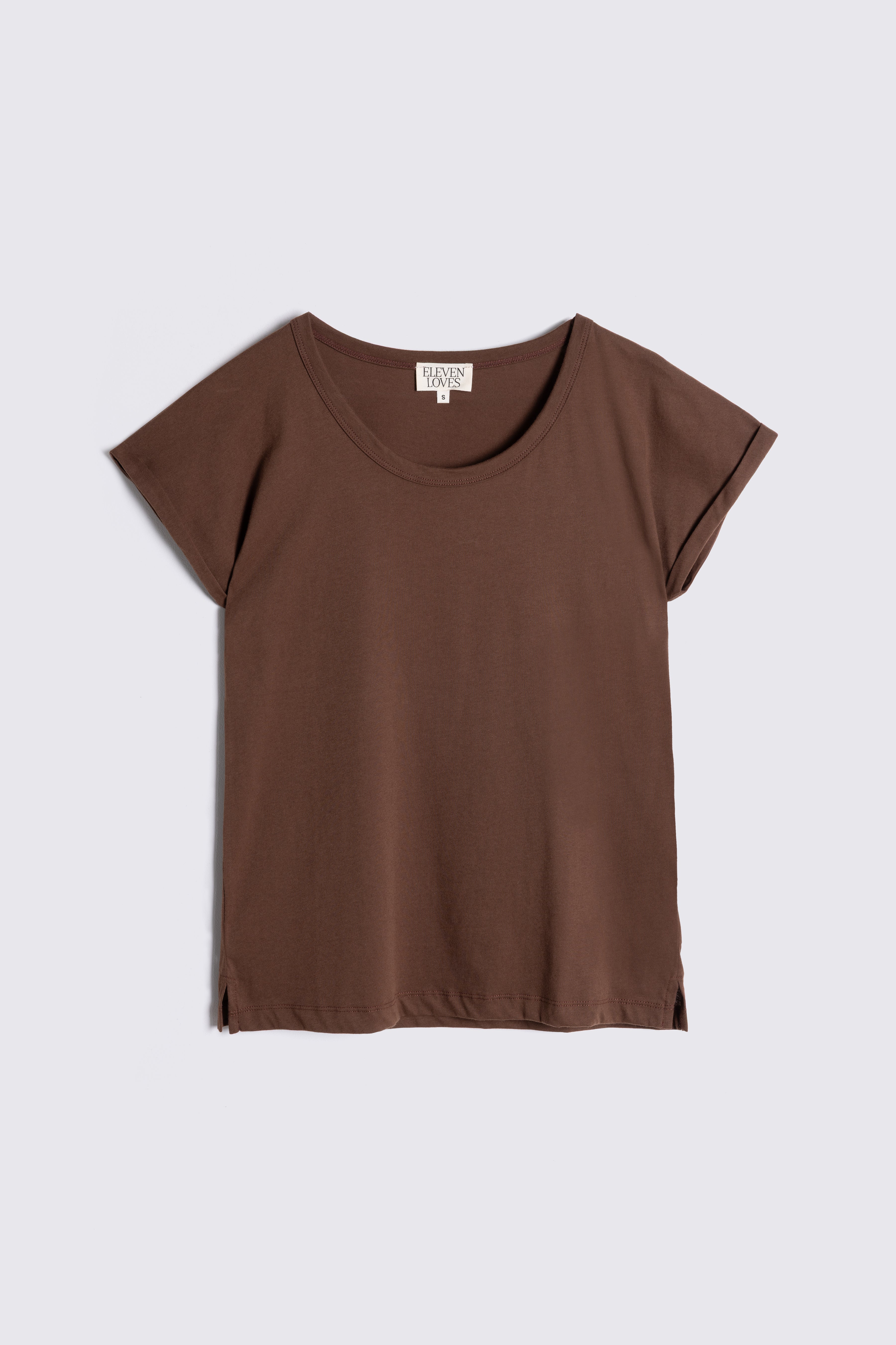 The Perfect Roll Sleeve T-Shirt - Chocolate - Eleven Loves