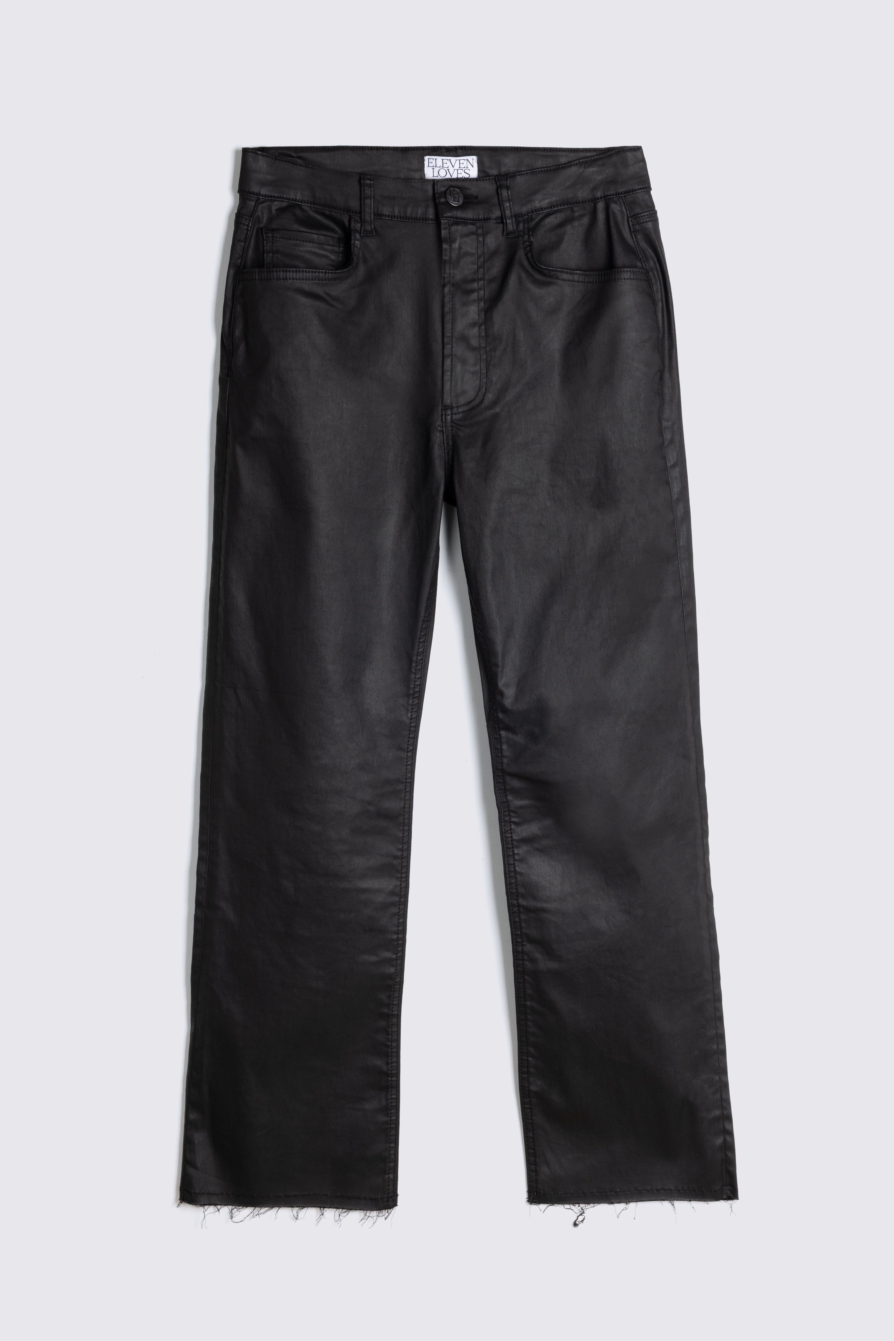 Kayla Coated Kick Flare Jeans - Black