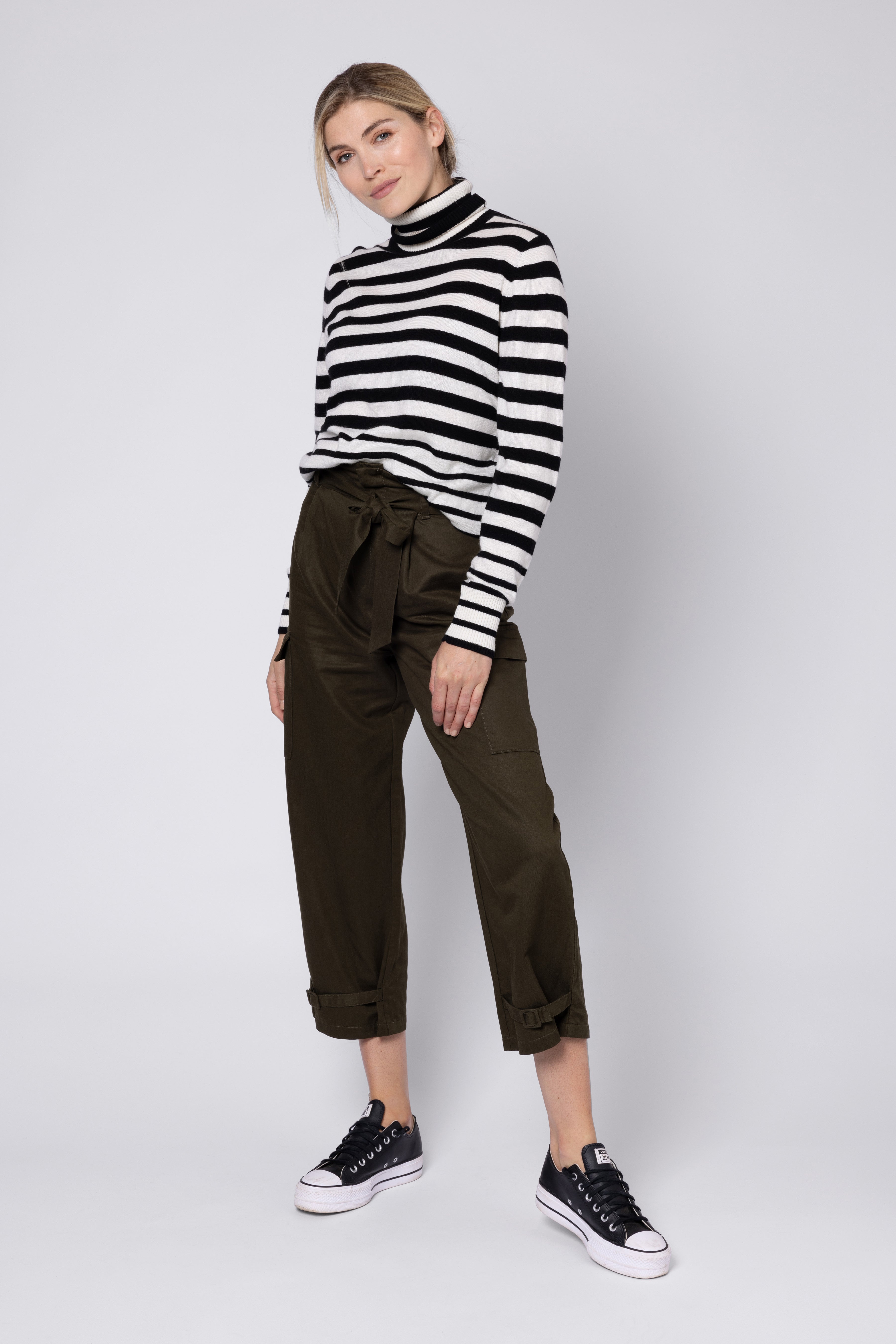 Rhiannon Stripe Roll Neck (Black/Ivory)