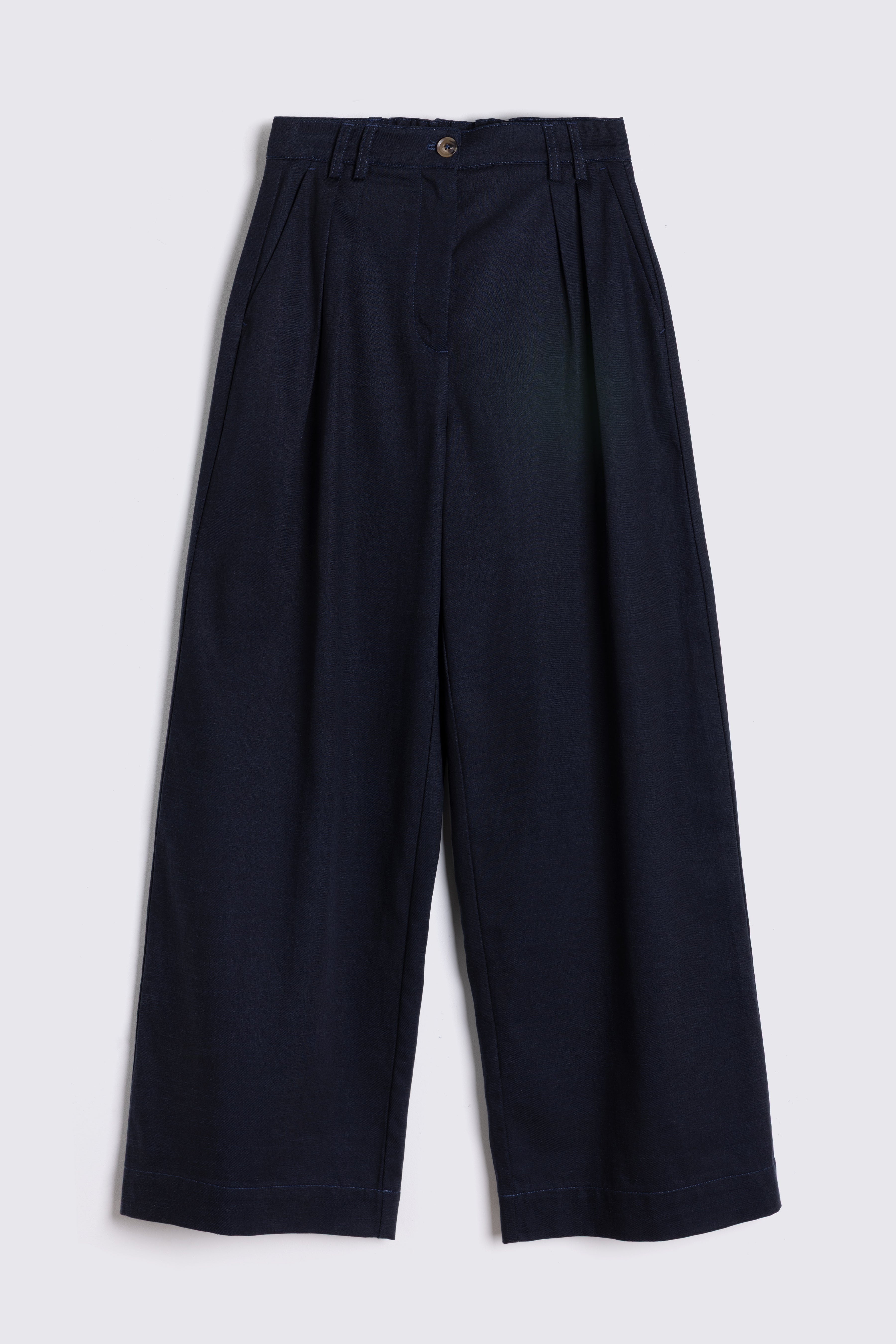 Navy blue pants on a light gray background