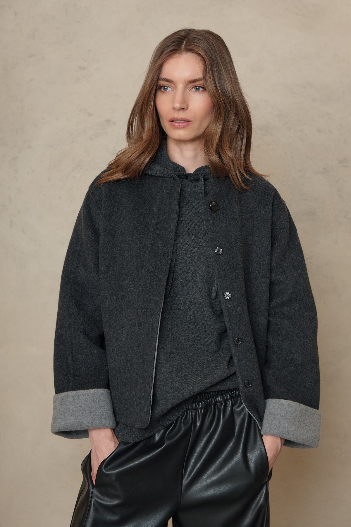 Ayla Wool Blend Reversible Jacket - Charcoal