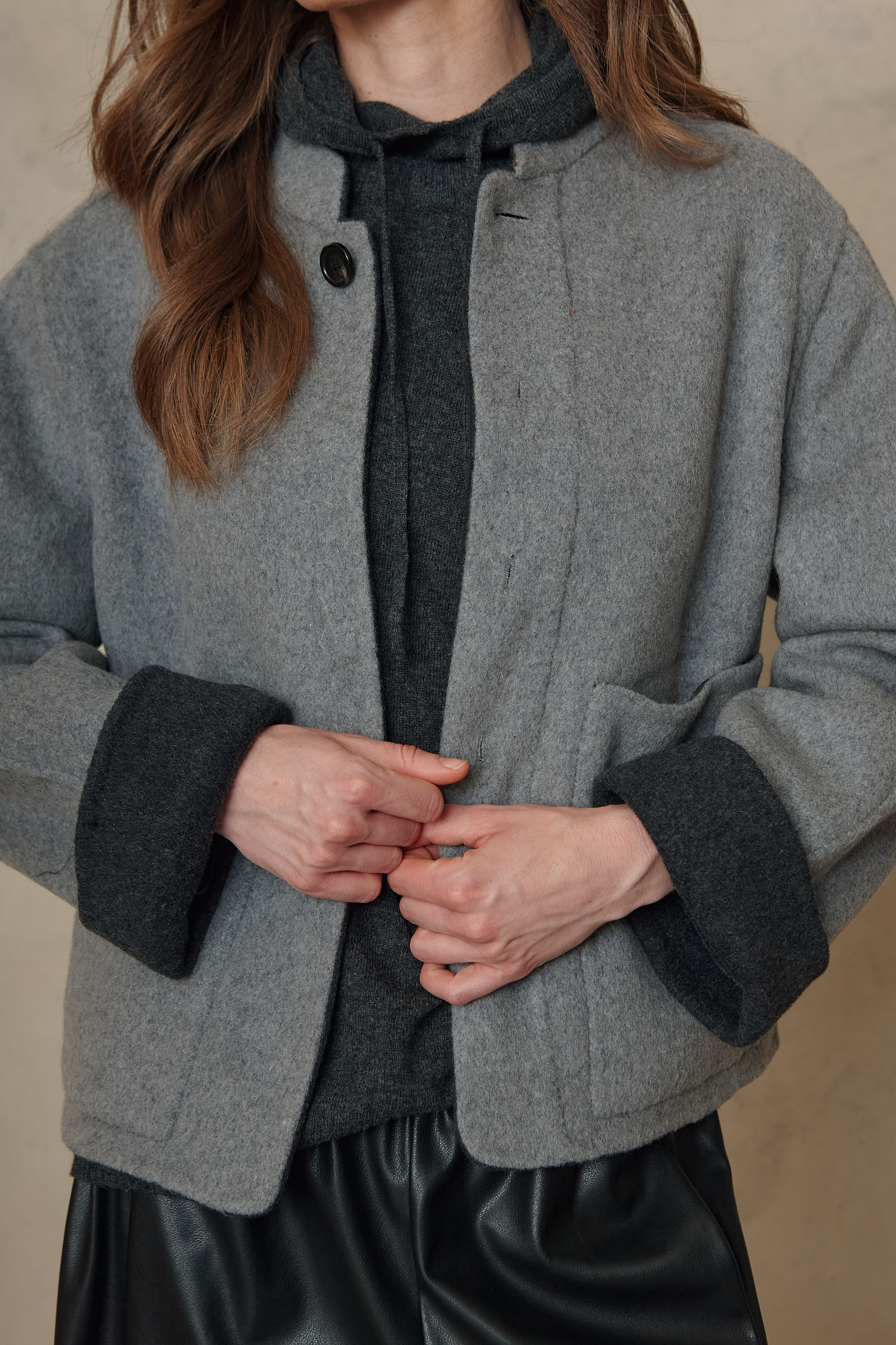 Ayla Wool Blend Reversible Jacket - Charcoal