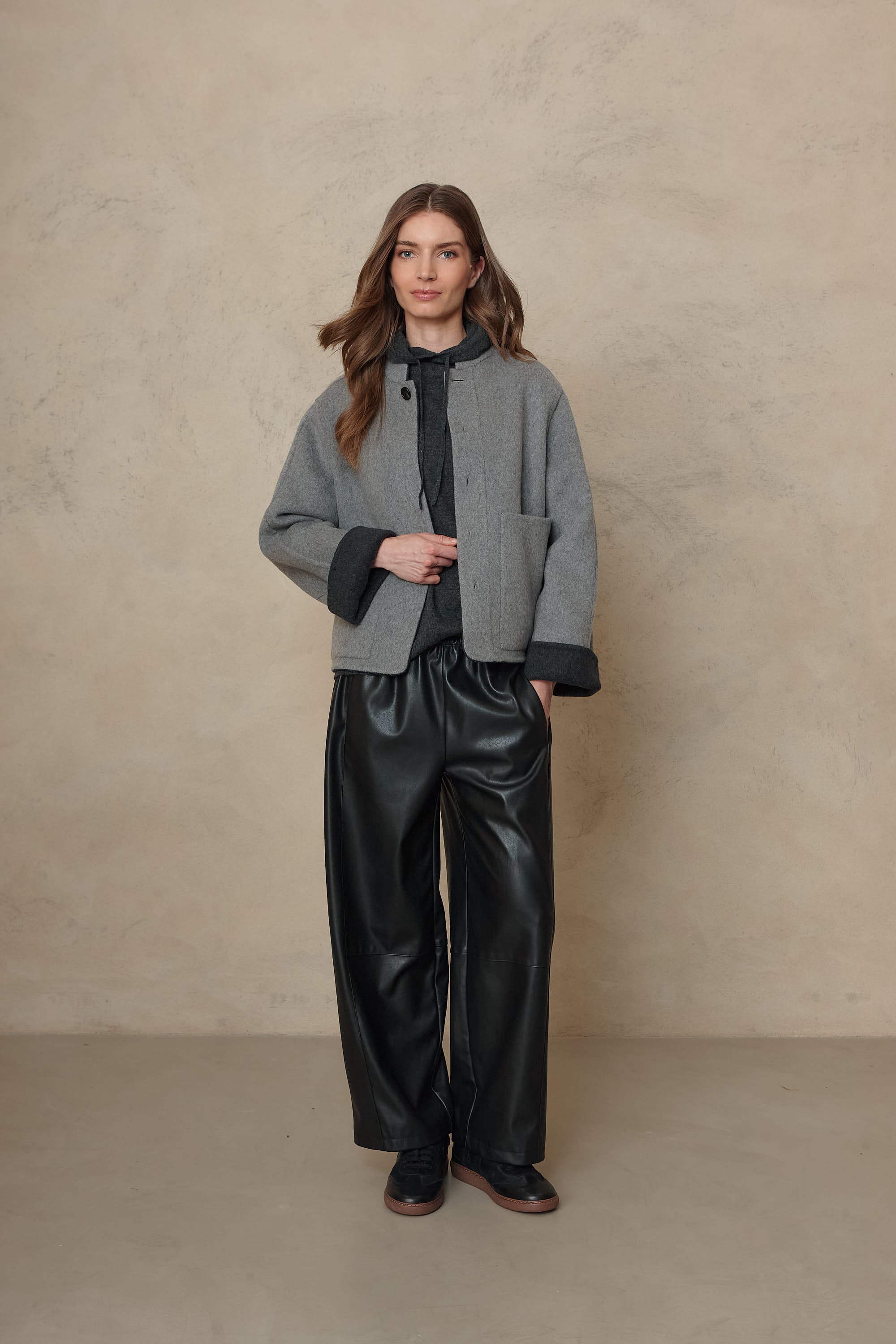 Ayla Wool Blend Reversible Jacket - Charcoal