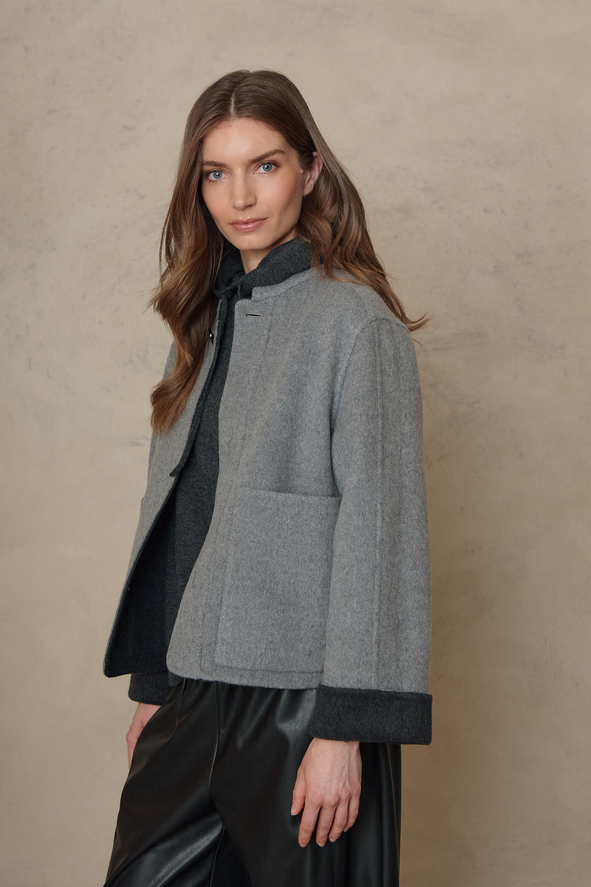 Ayla Wool Blend Reversible Jacket - Charcoal