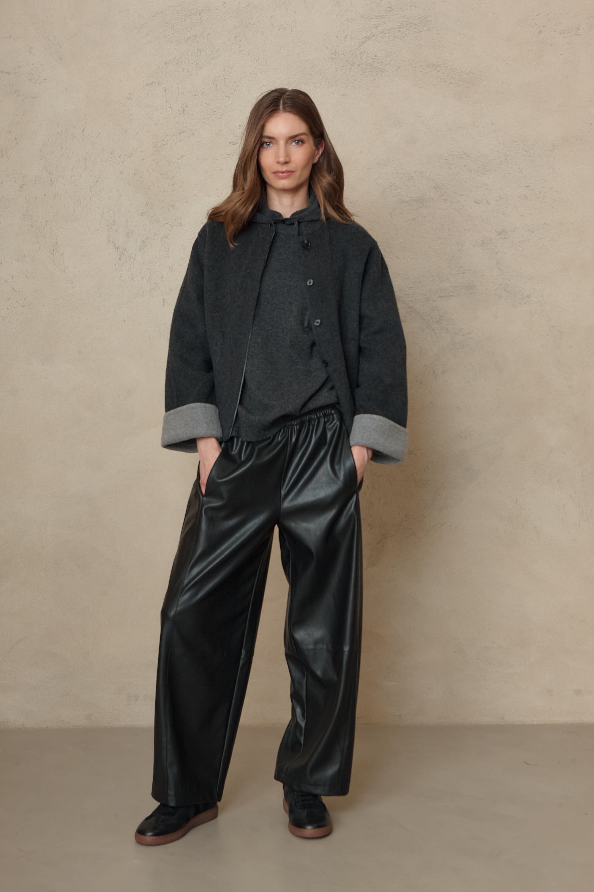 Ayla Wool Blend Reversible Jacket - Charcoal