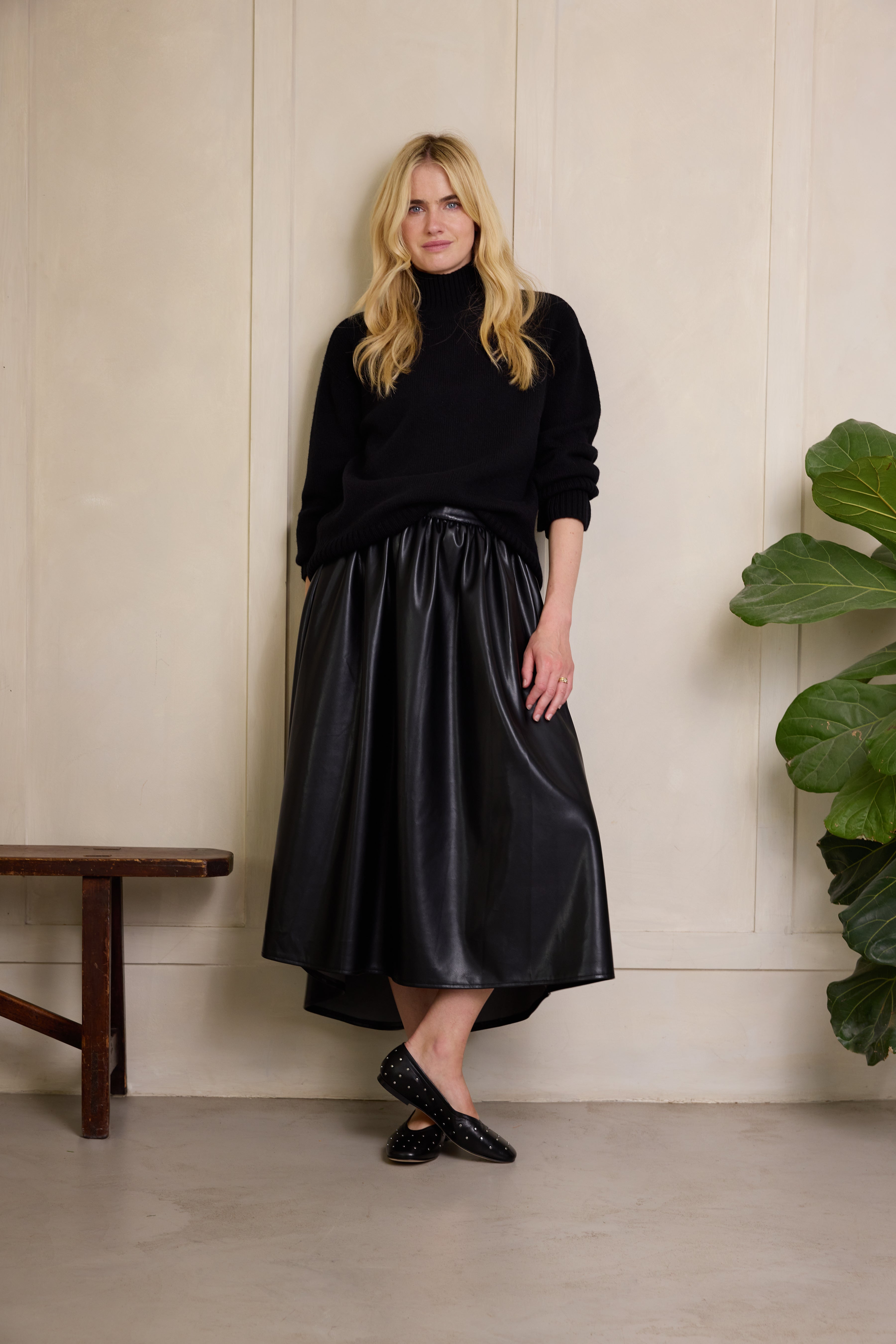Delphine Faux Leather Skirt - Black