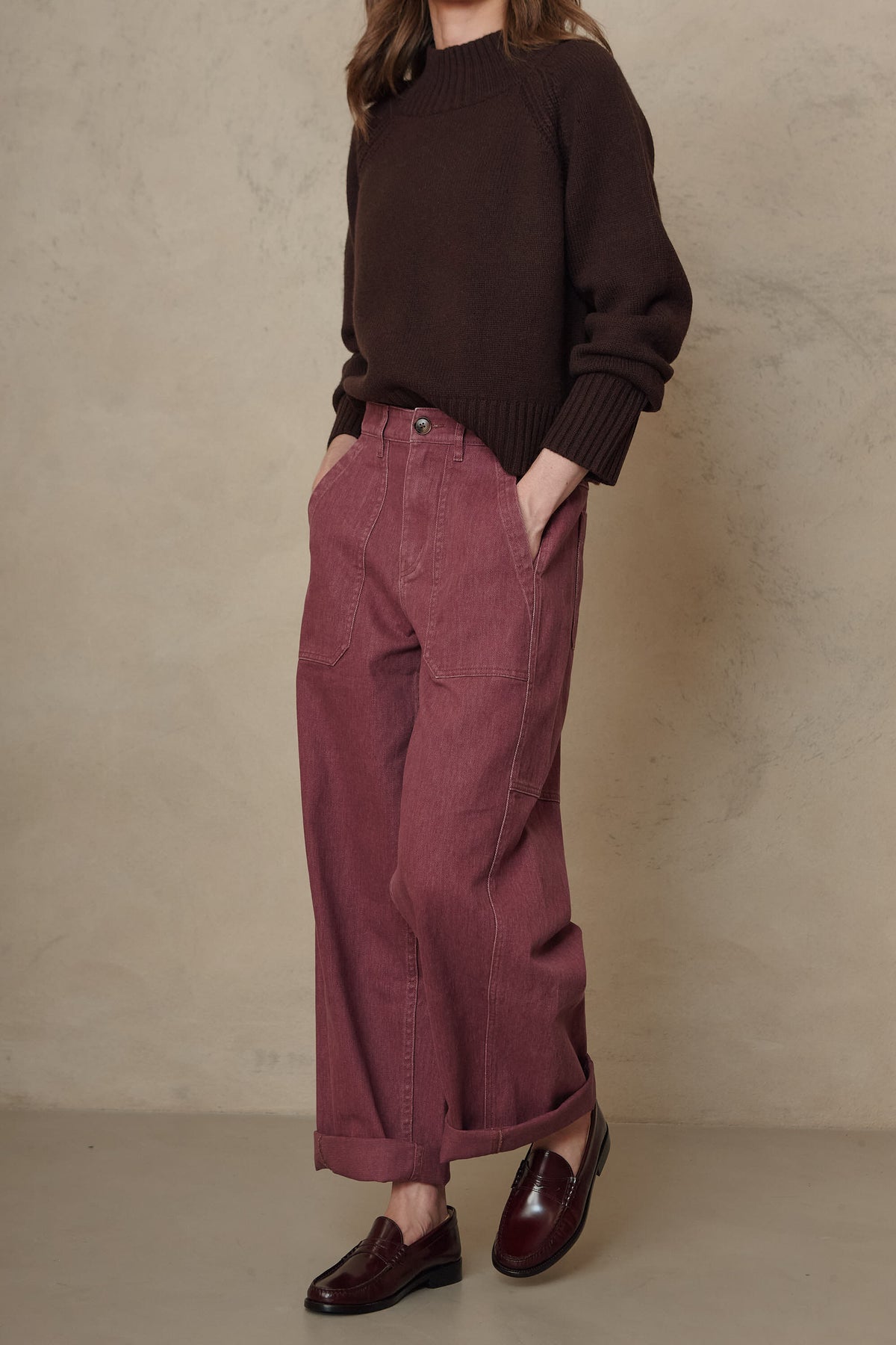Billie barrel leg trousers in heather