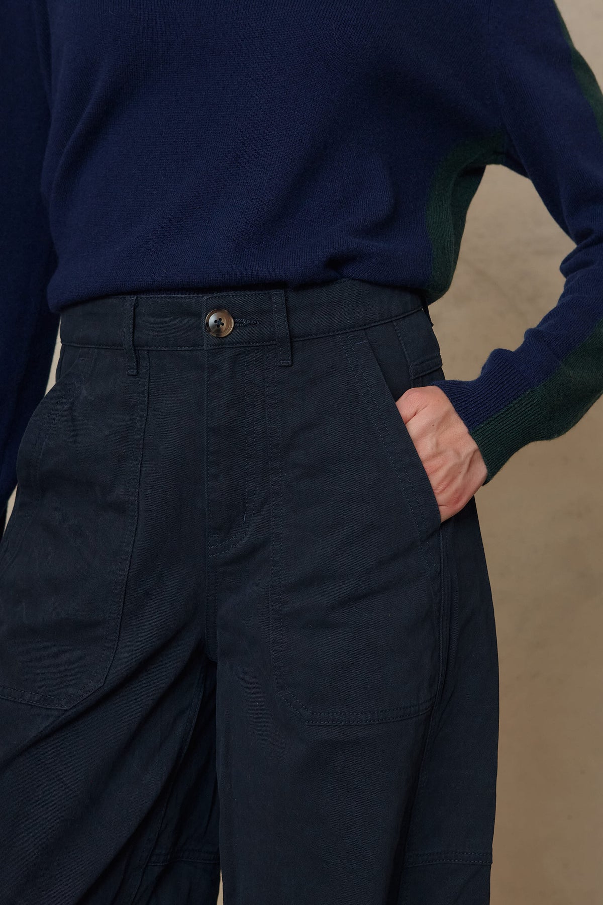 Billie Barrel Leg Trousers - Navy