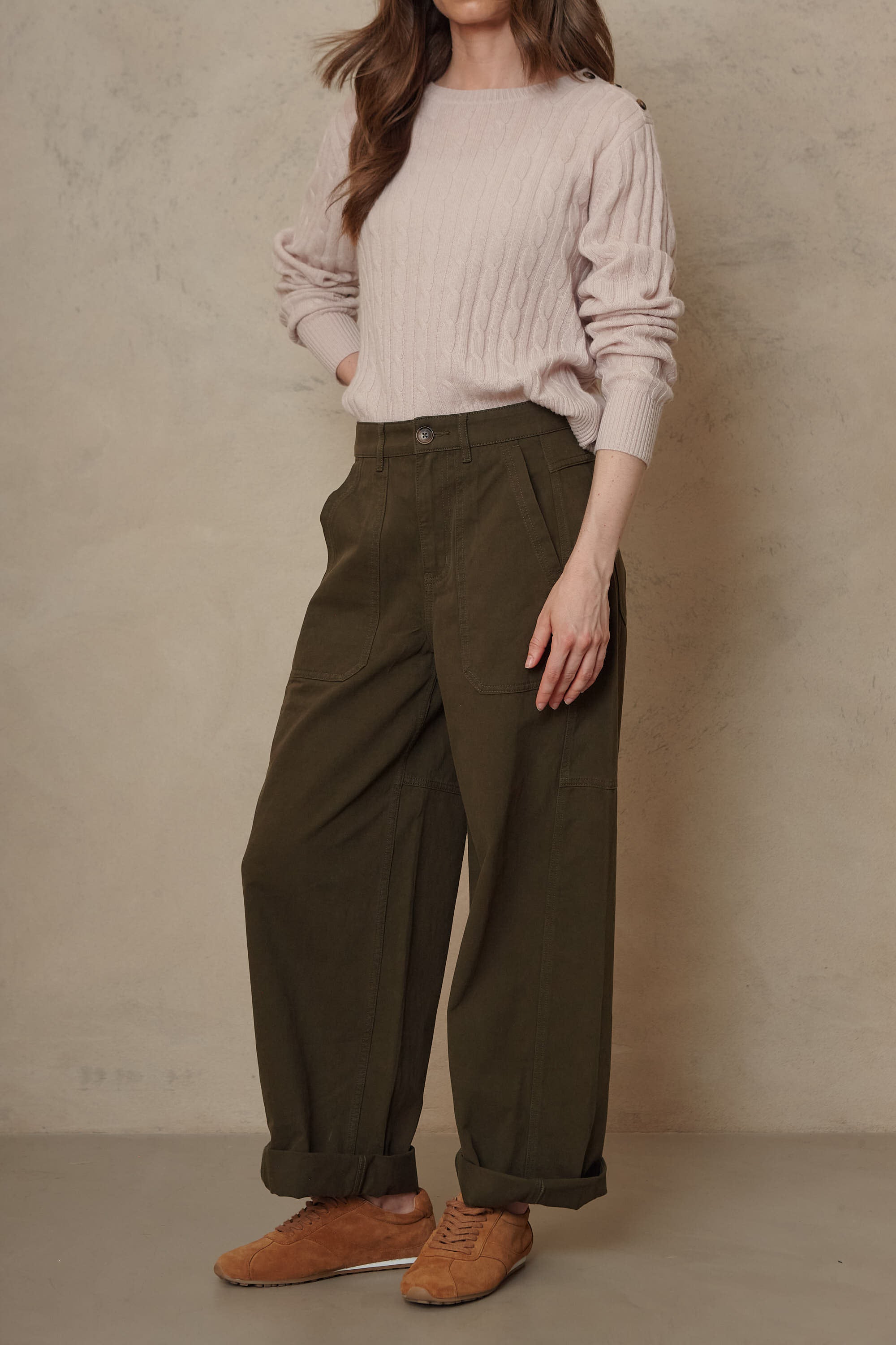 Billie Barrel Leg Trousers - Olive