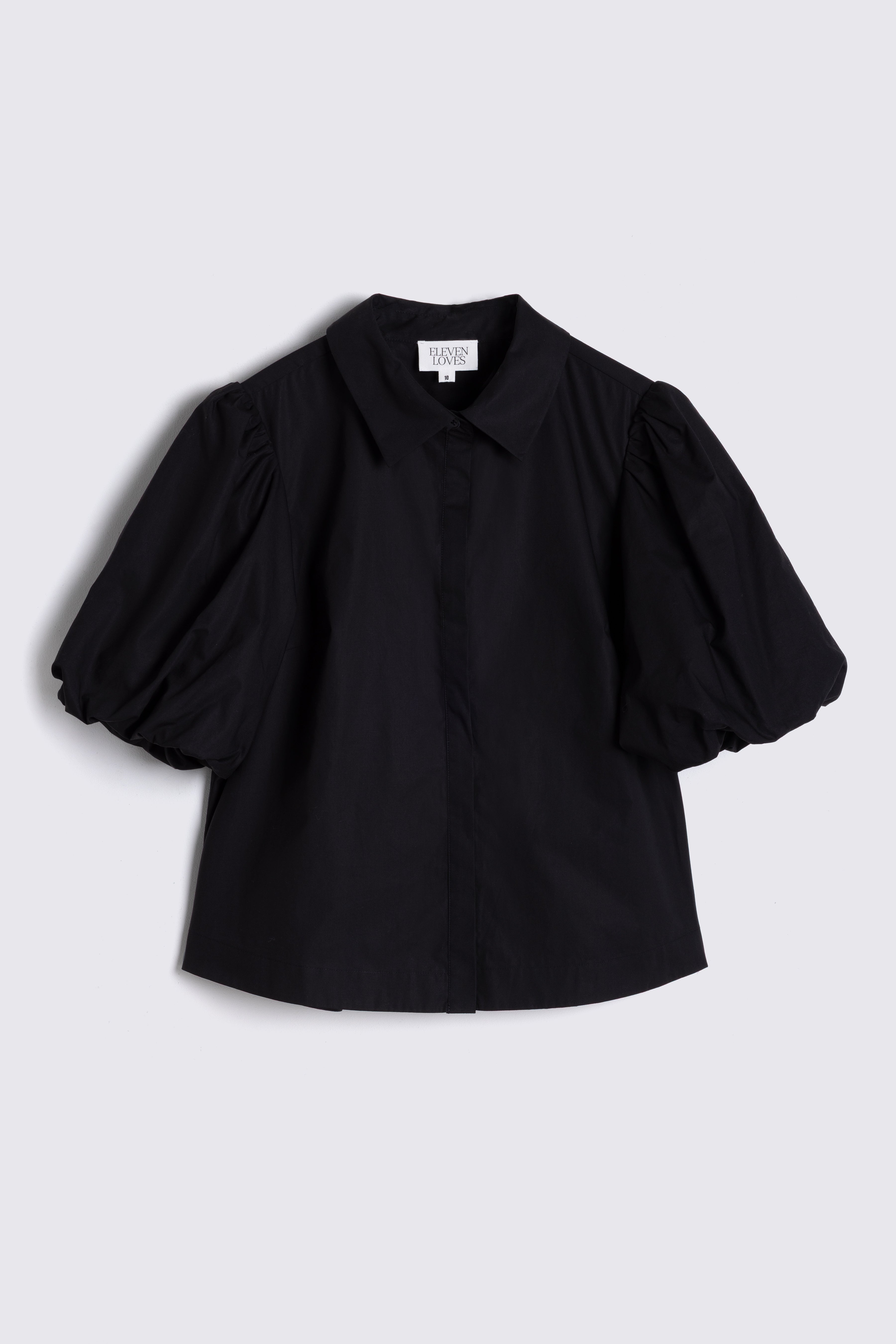 Black Puff Sleeve Cotton Blouse on white background