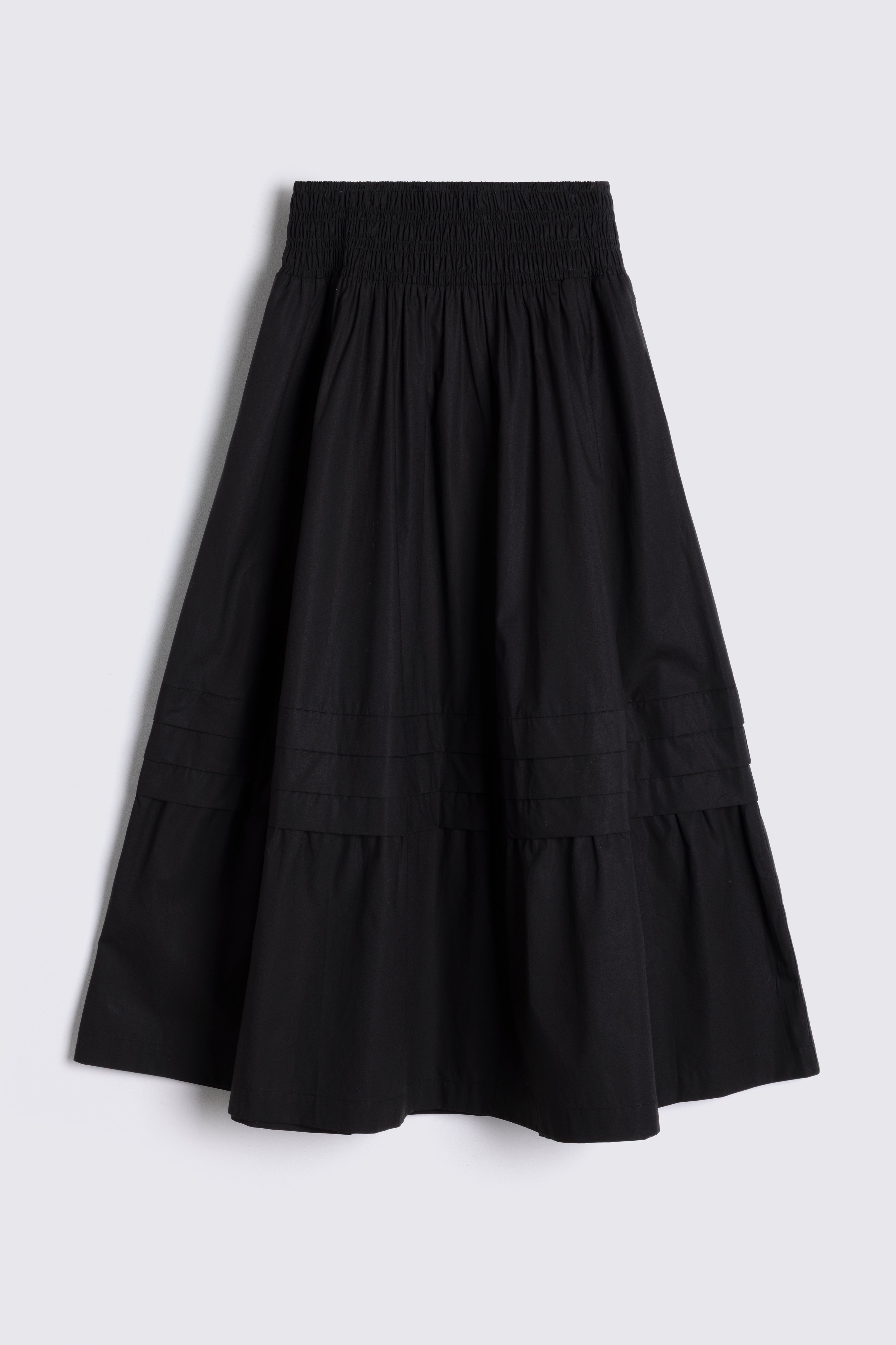Black Shirred Waist Skirt on white background