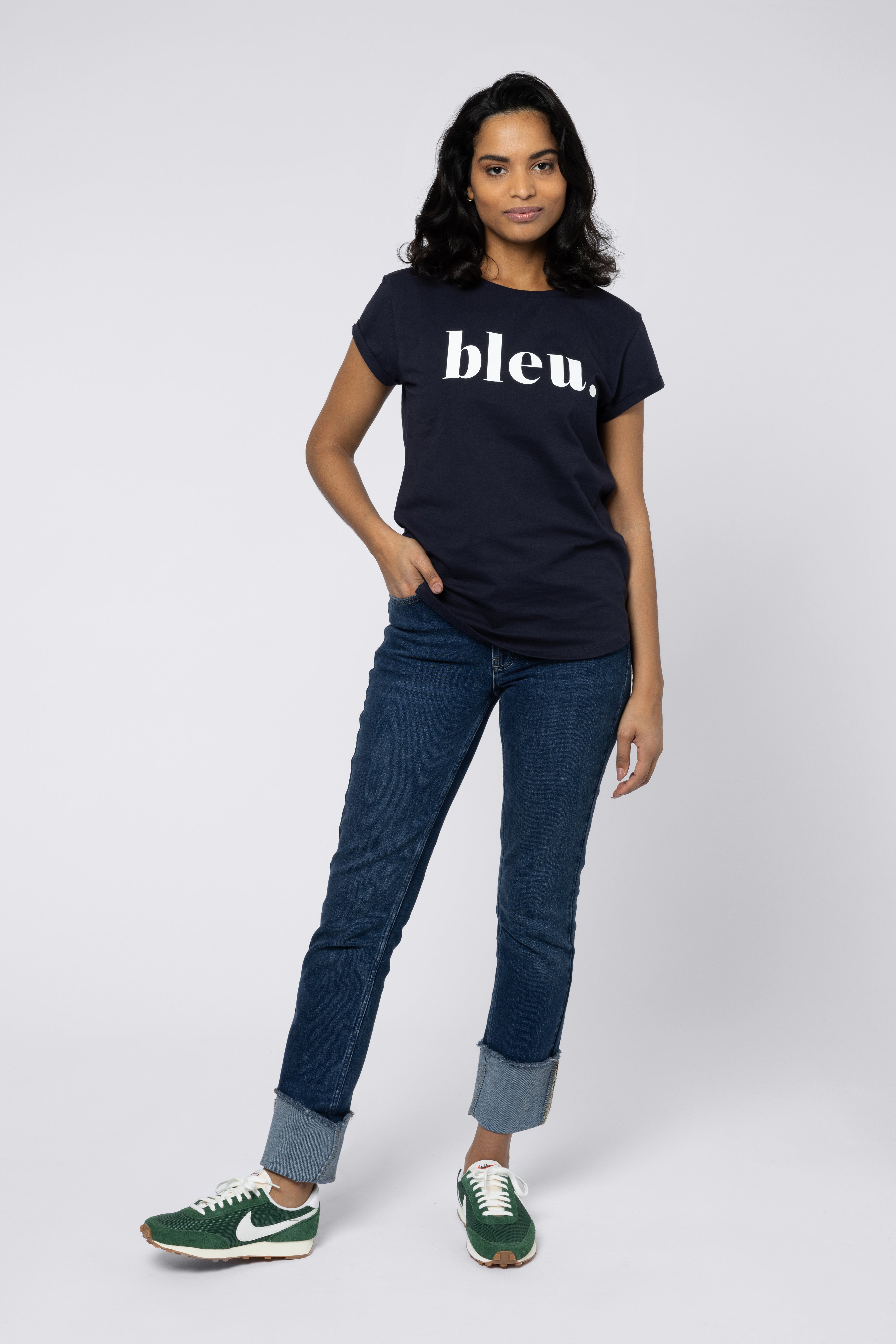 bleu neat fit t-shirt blue navy t-shirt womens navy slogan t-shirt eleven loves ellen loves 11loves