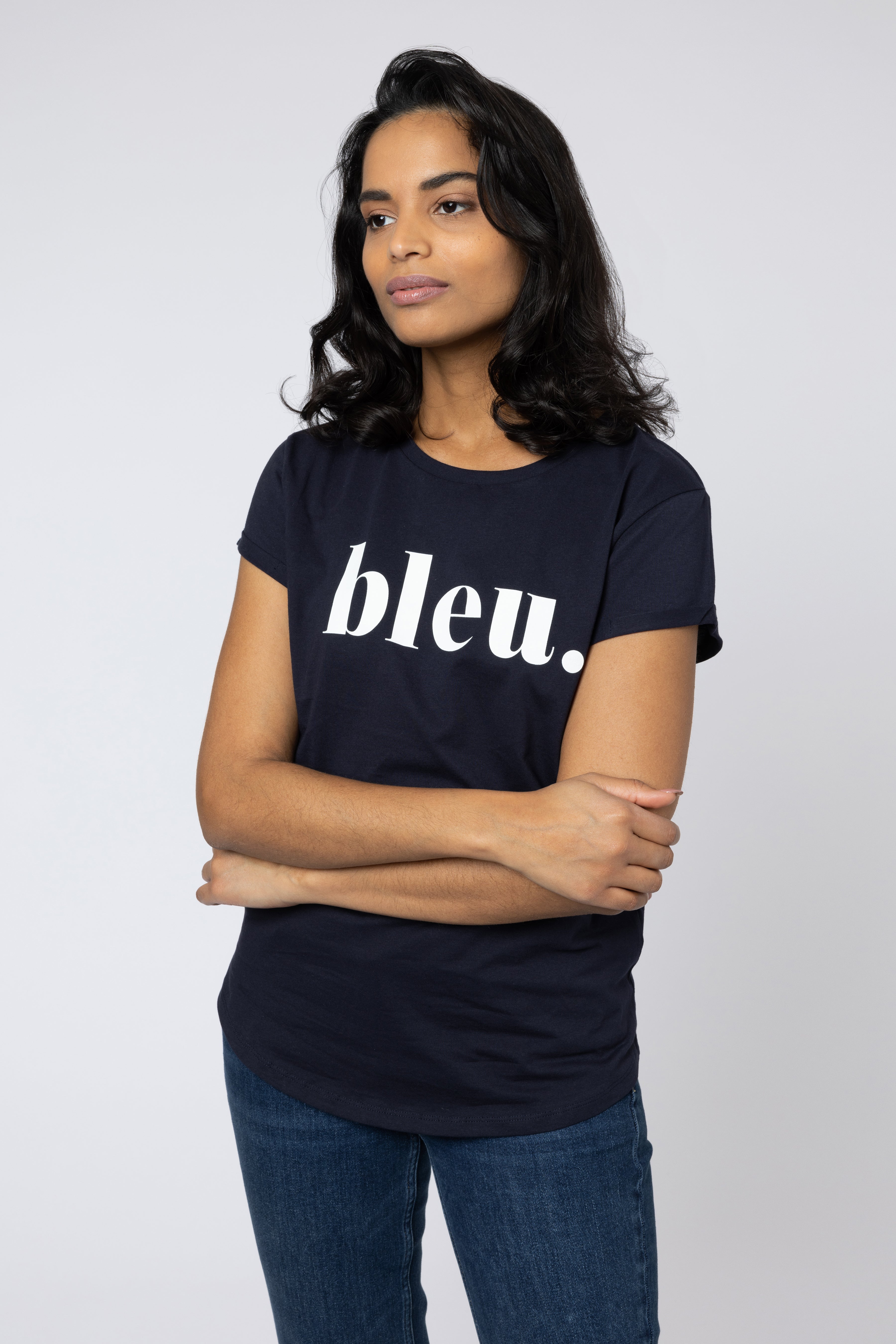 bleu neat fit t-shirt blue navy t-shirt womens navy slogan t-shirt eleven loves ellen loves 11loves