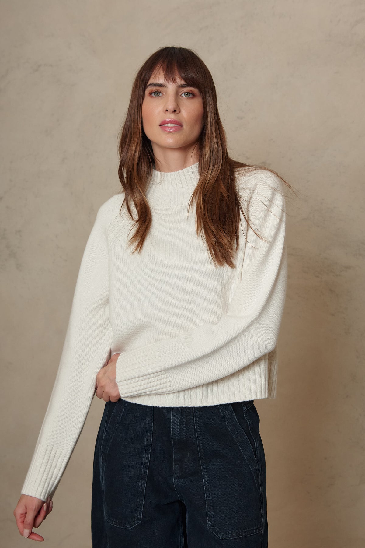Blythe funnel neck cropped jumper in chalk