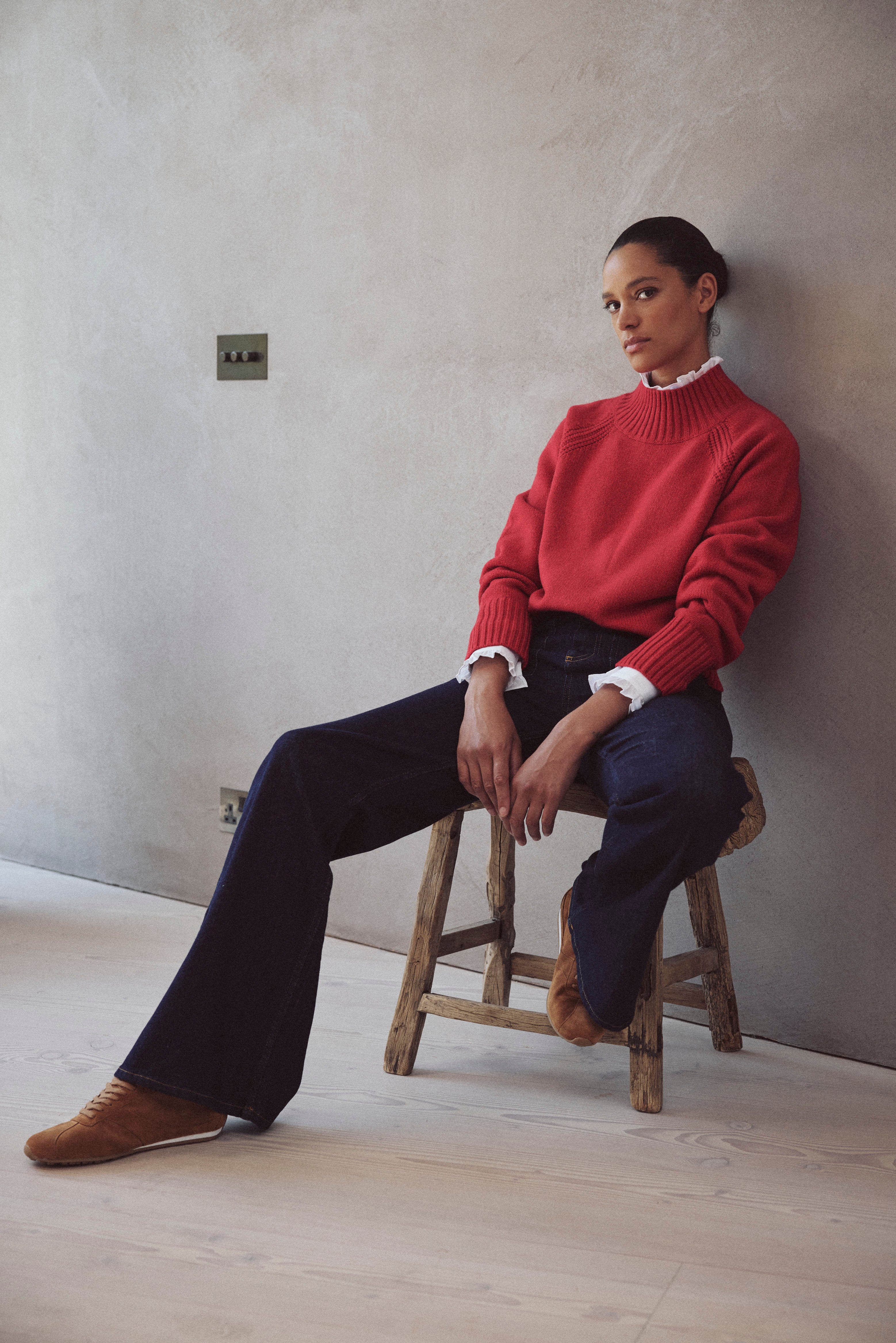 Blythe Funnel Neck Cropped Jumper - Red