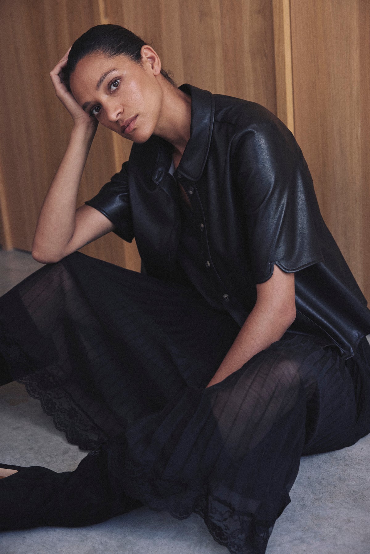 Bonnie Pleated Lace Skirt - Black