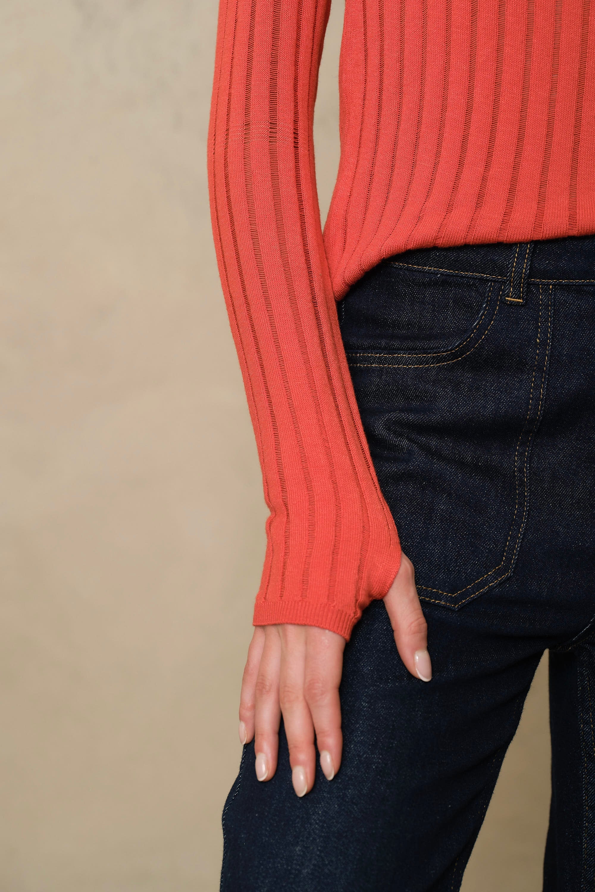 Iggy Sheer Rib Jumper - Burnt Orange