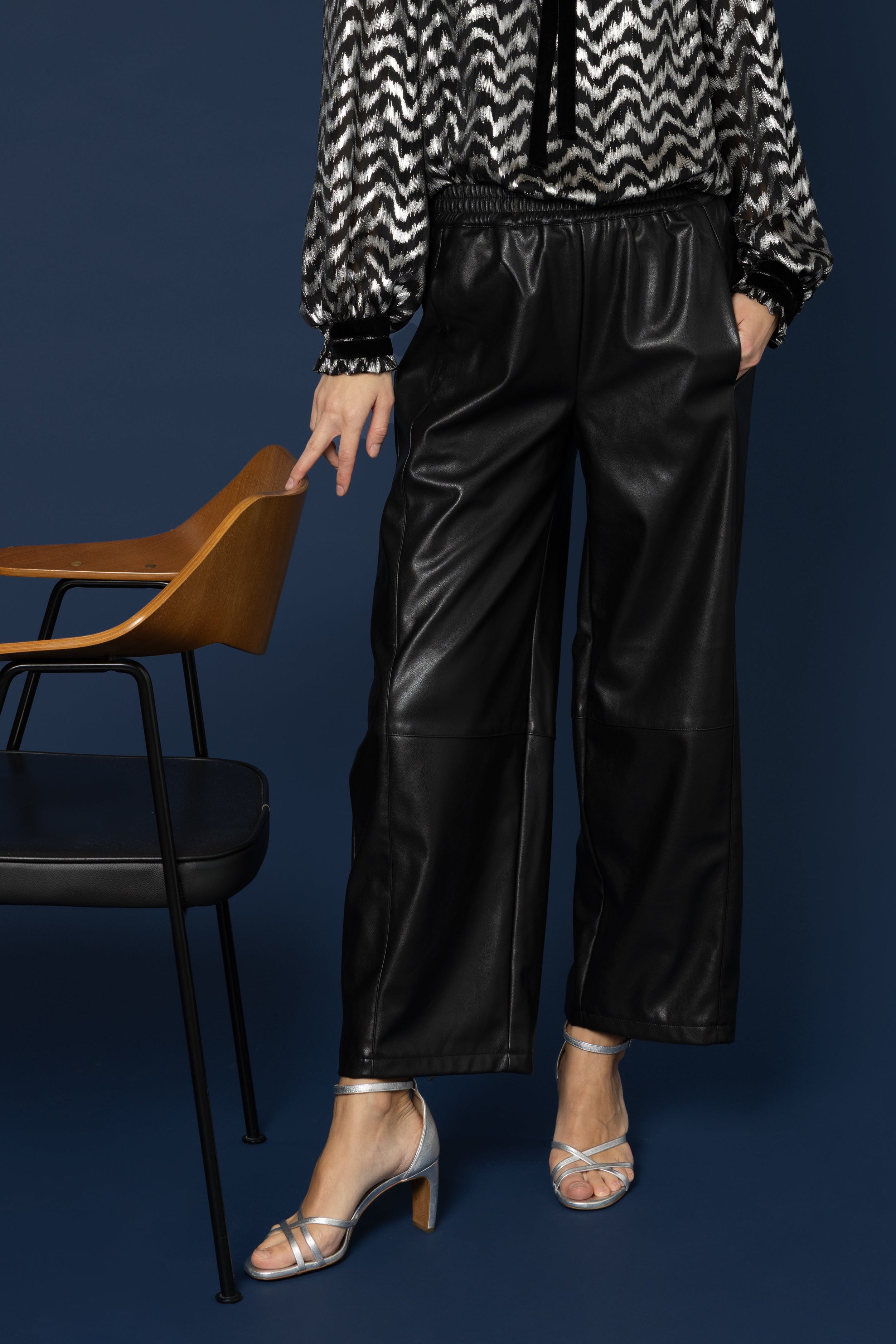 Billie Barrel Leg Faux Leather Trousers - Black