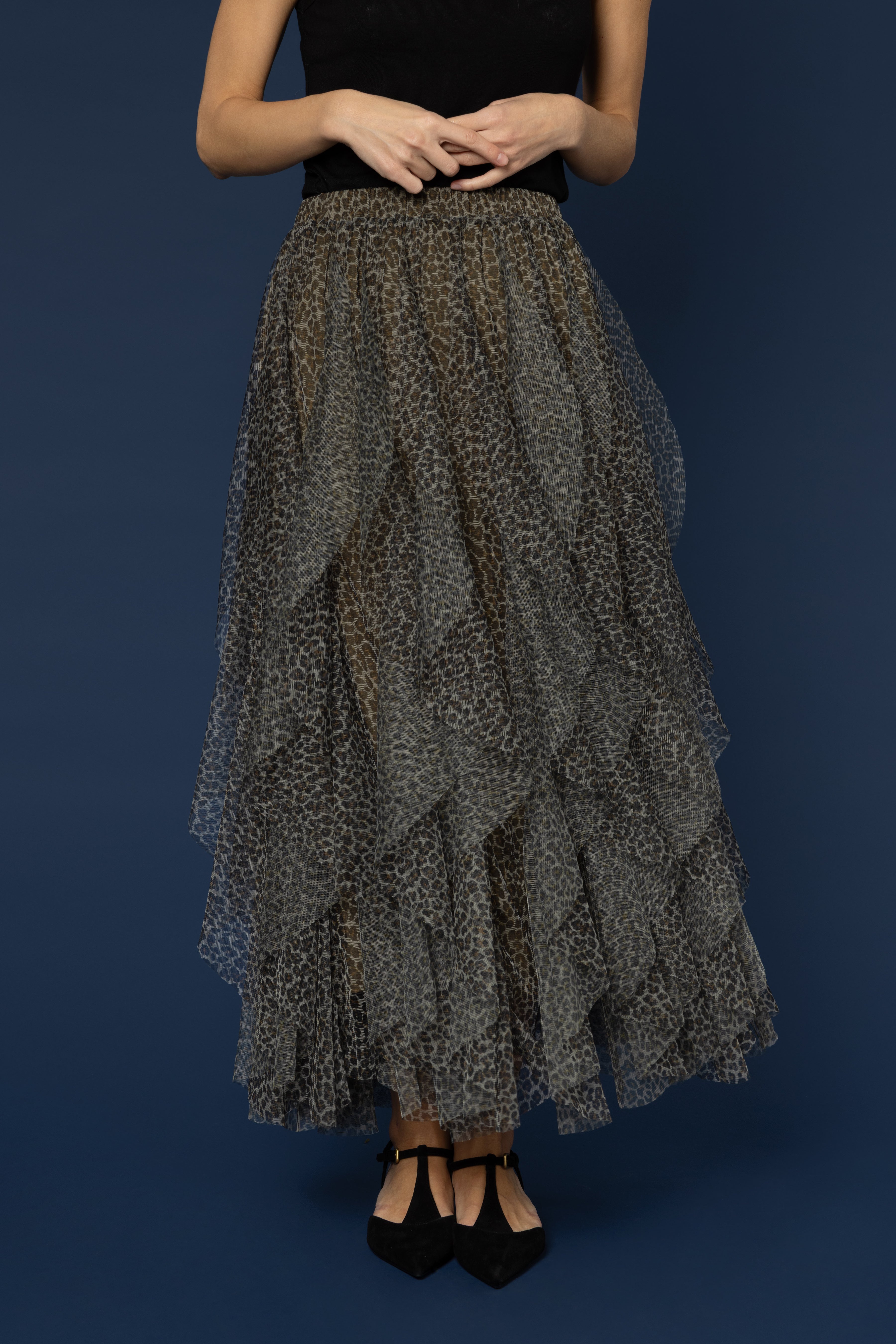 Iris Tulle Maxi Skirt - Leopard