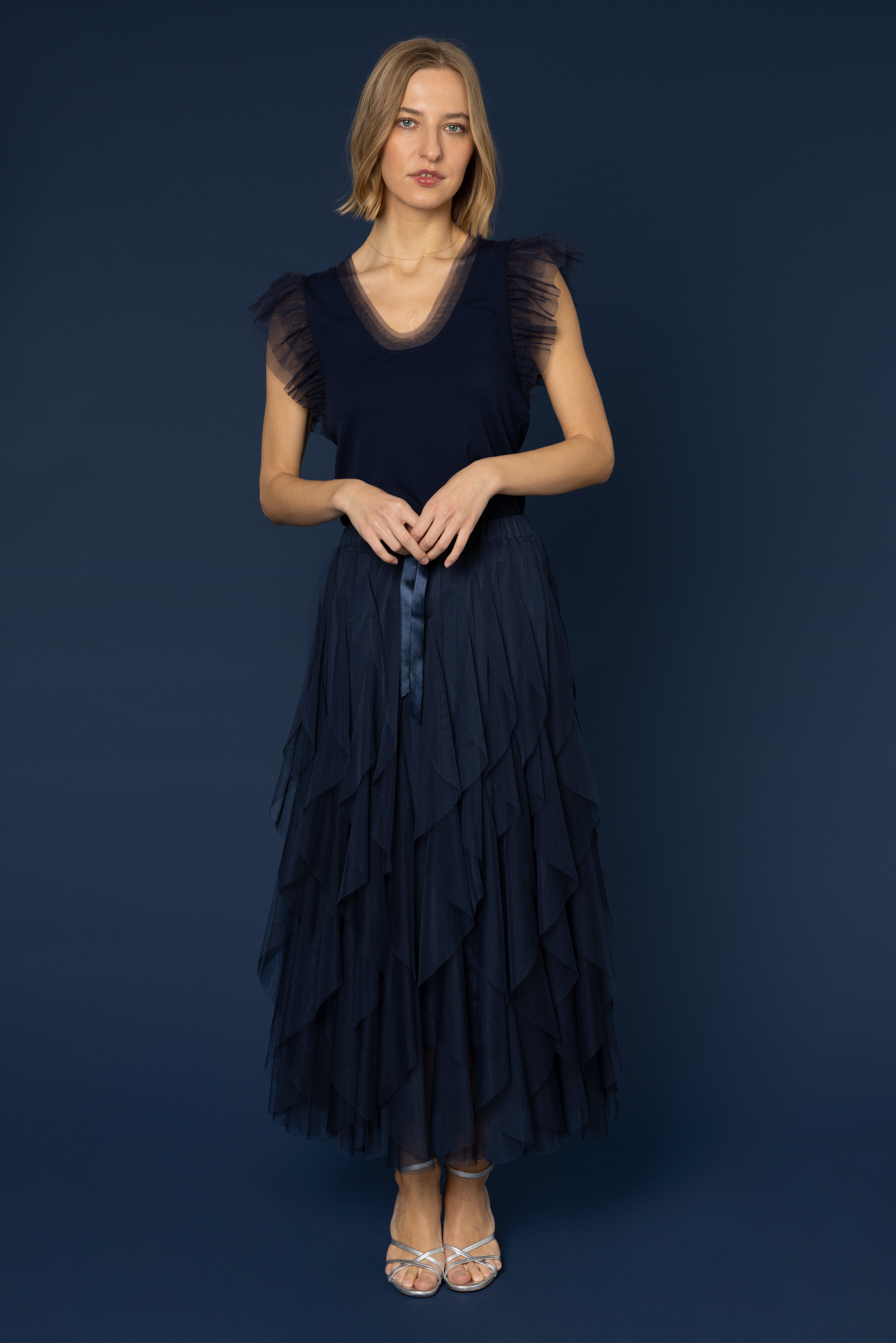 Iris Tulle Maxi Skirt - Navy