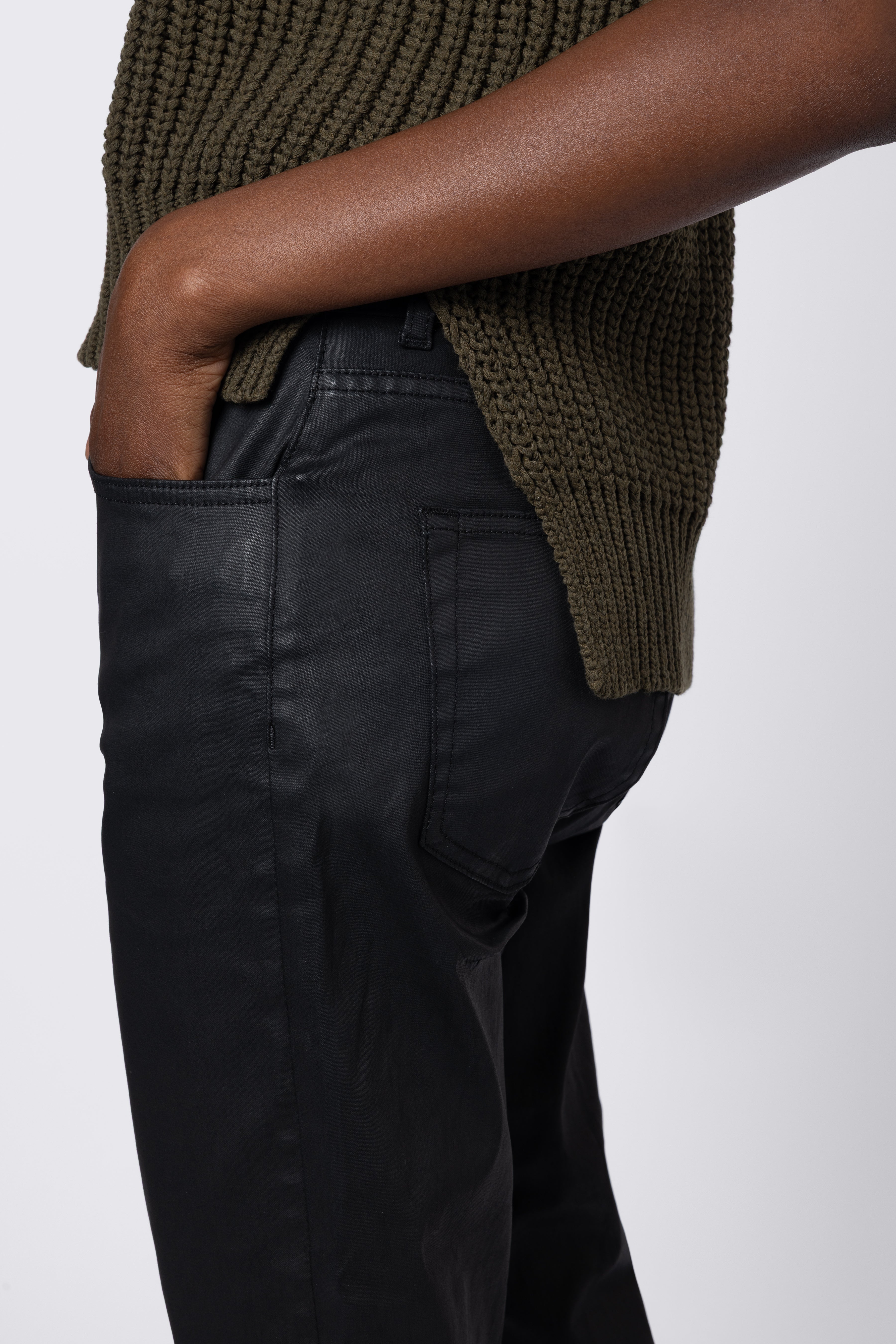 Kayla Coated Kick Flare Jeans - Black