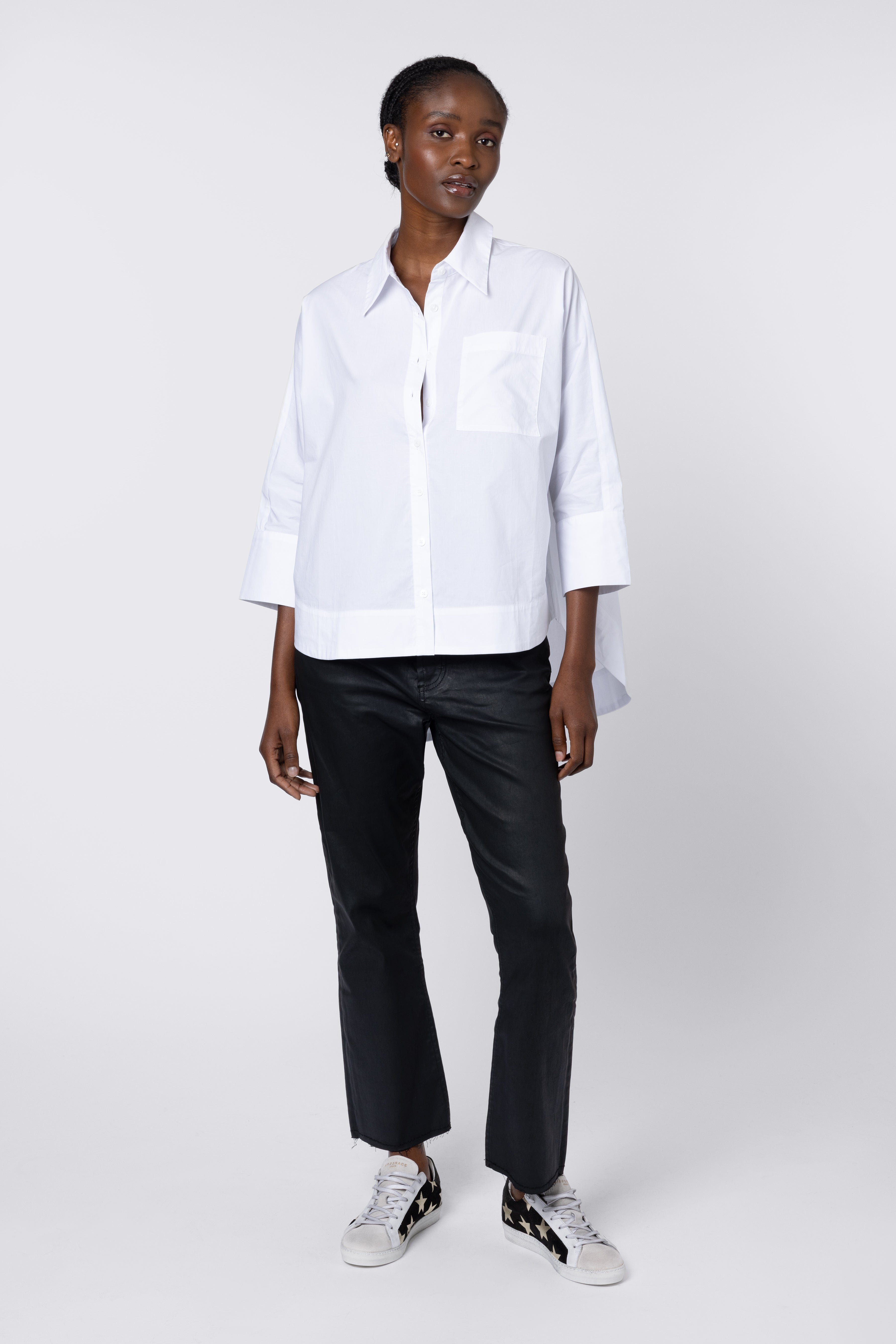 Kayla Coated Kick Flare Jeans - Black