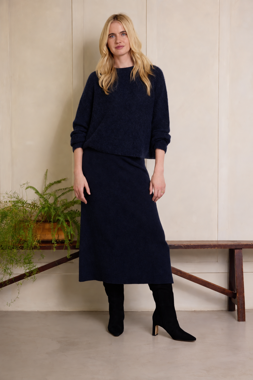 Mel Merino Blend Rib Skirt - Navy