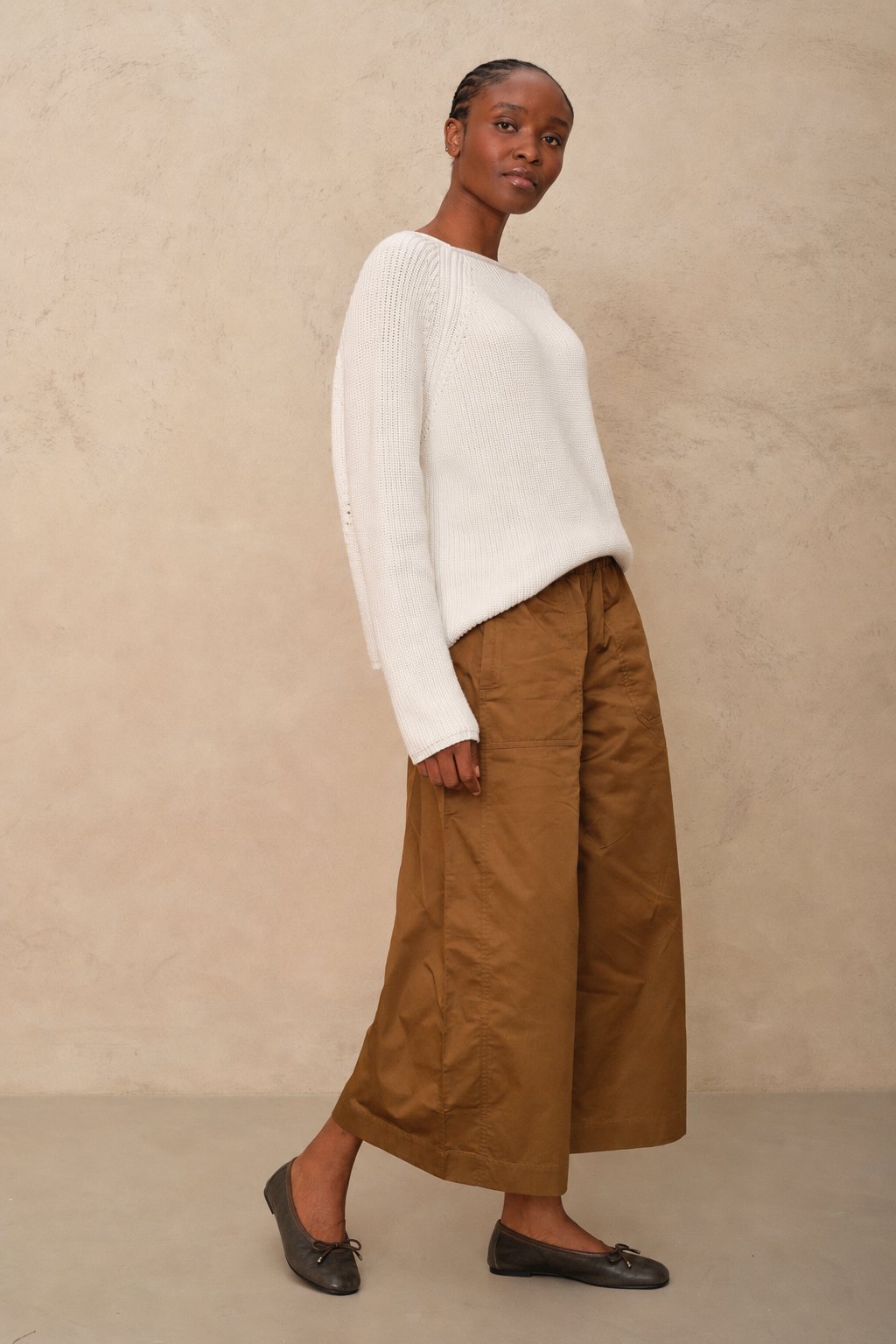 Cassie Wide Leg Cropped Trousers - Moss