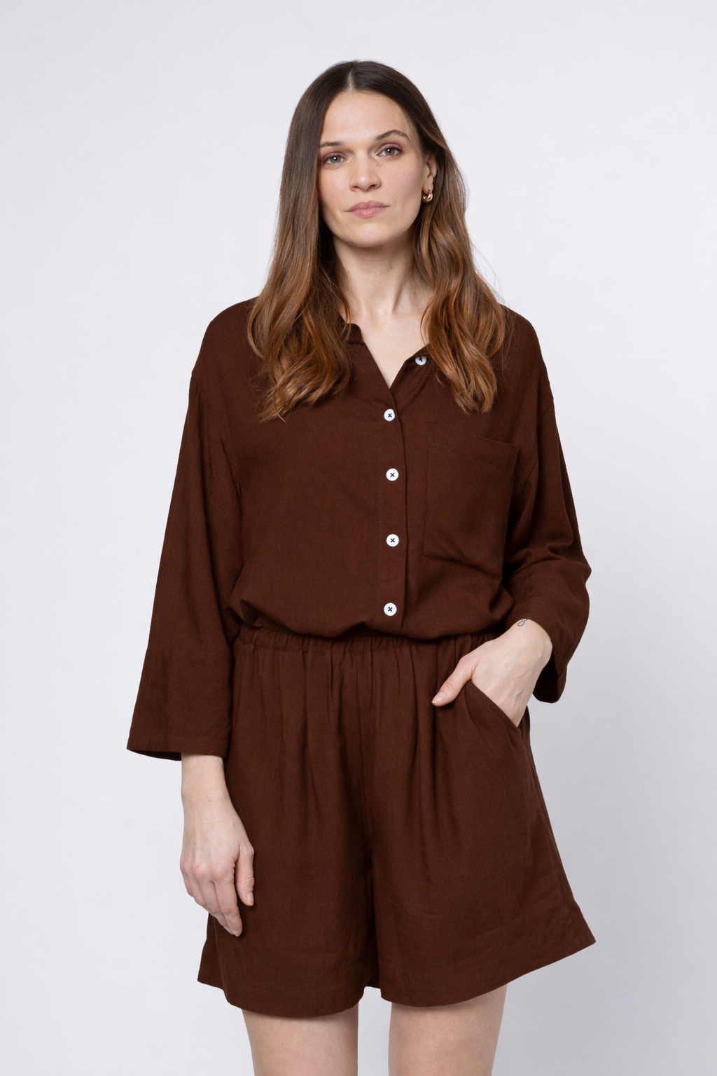 Lulu Linen Blend Shirt - Chocolate - Eleven Loves