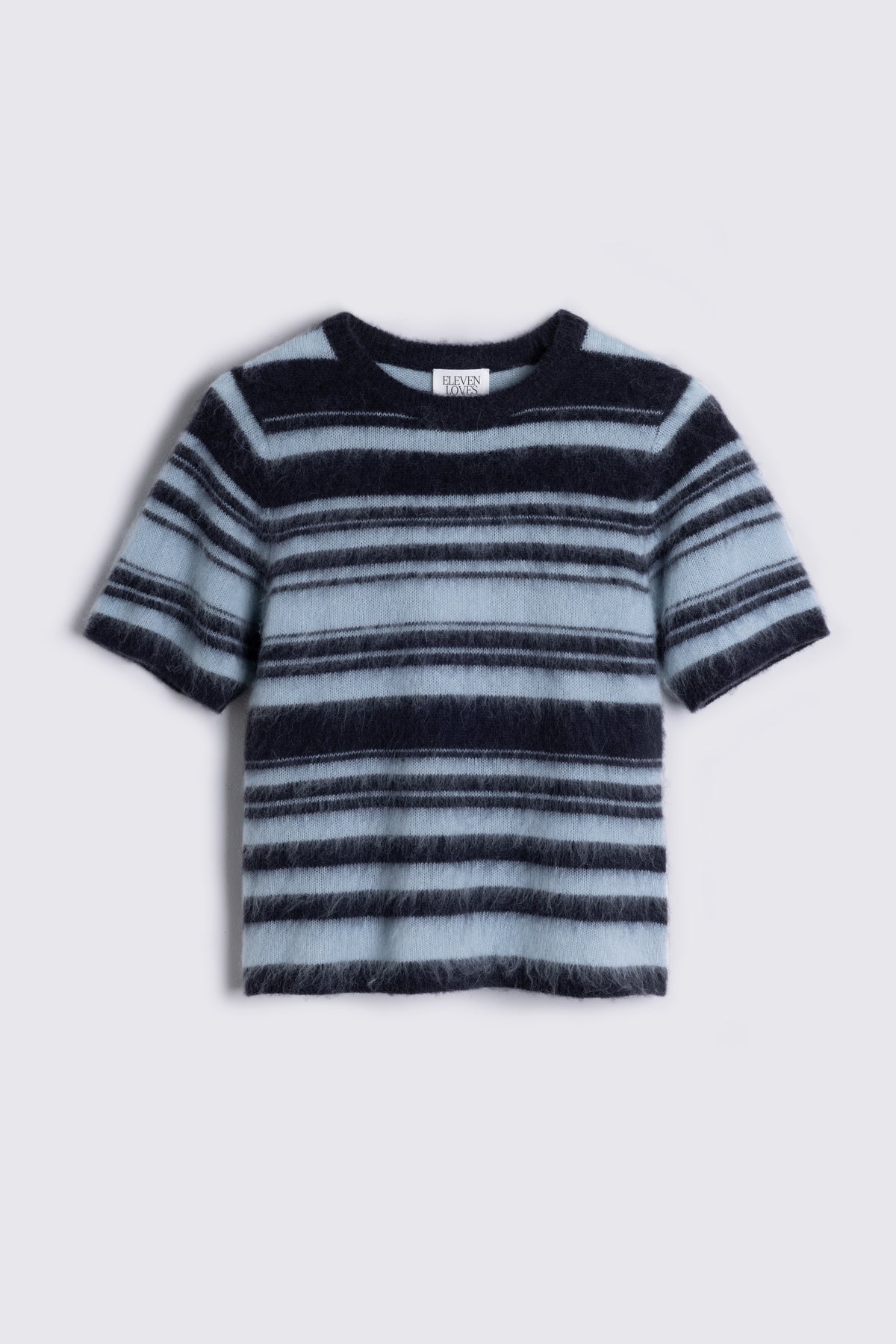 Cora Alpaca Blend Short Sleeve Striped Jumper - Charcoal/Sky Blue