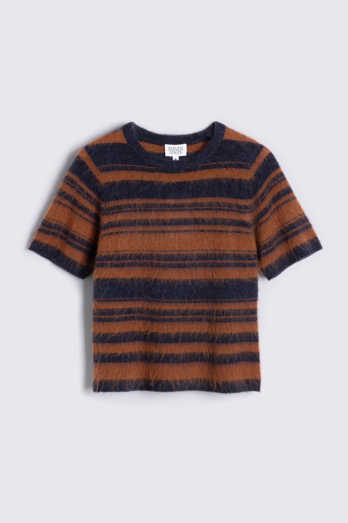 Cora Alpaca Blend Short Sleeve Striped Jumper - Gingerbread/Charcoal