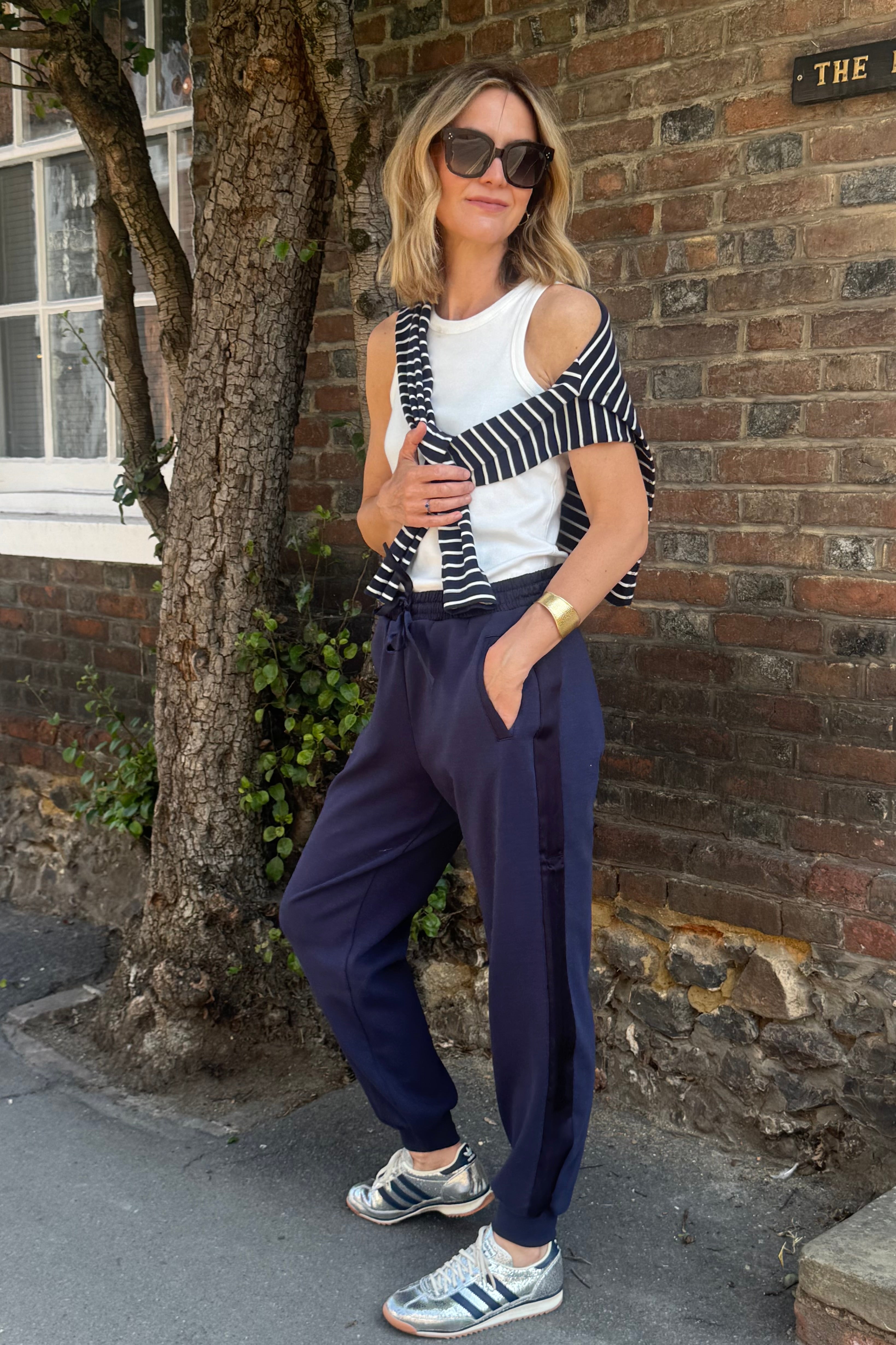 Perfect Side Stripe Joggers - Navy