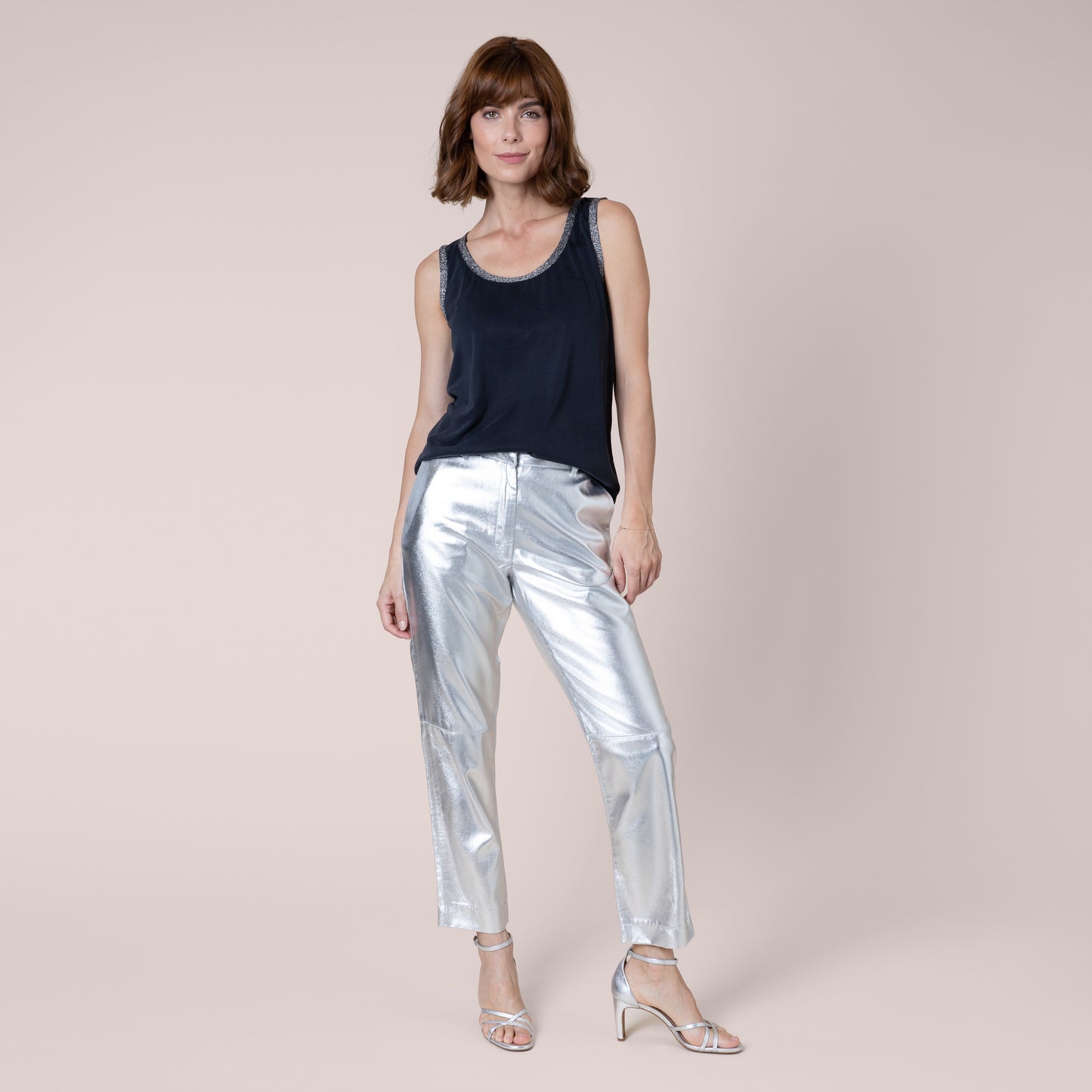 Eleven Loves elevenloves 11loves ellen loves silver trousers coated jeans straight leg silver jeans