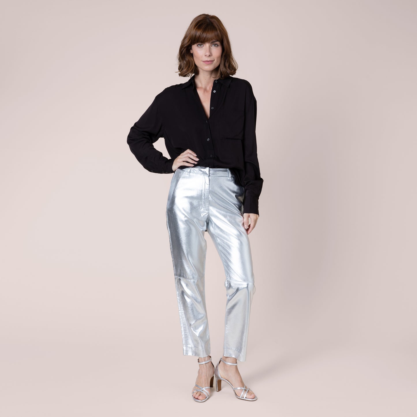 Eleven Loves elevenloves 11loves ellen loves silver trousers coated jeans straight leg silver jeans