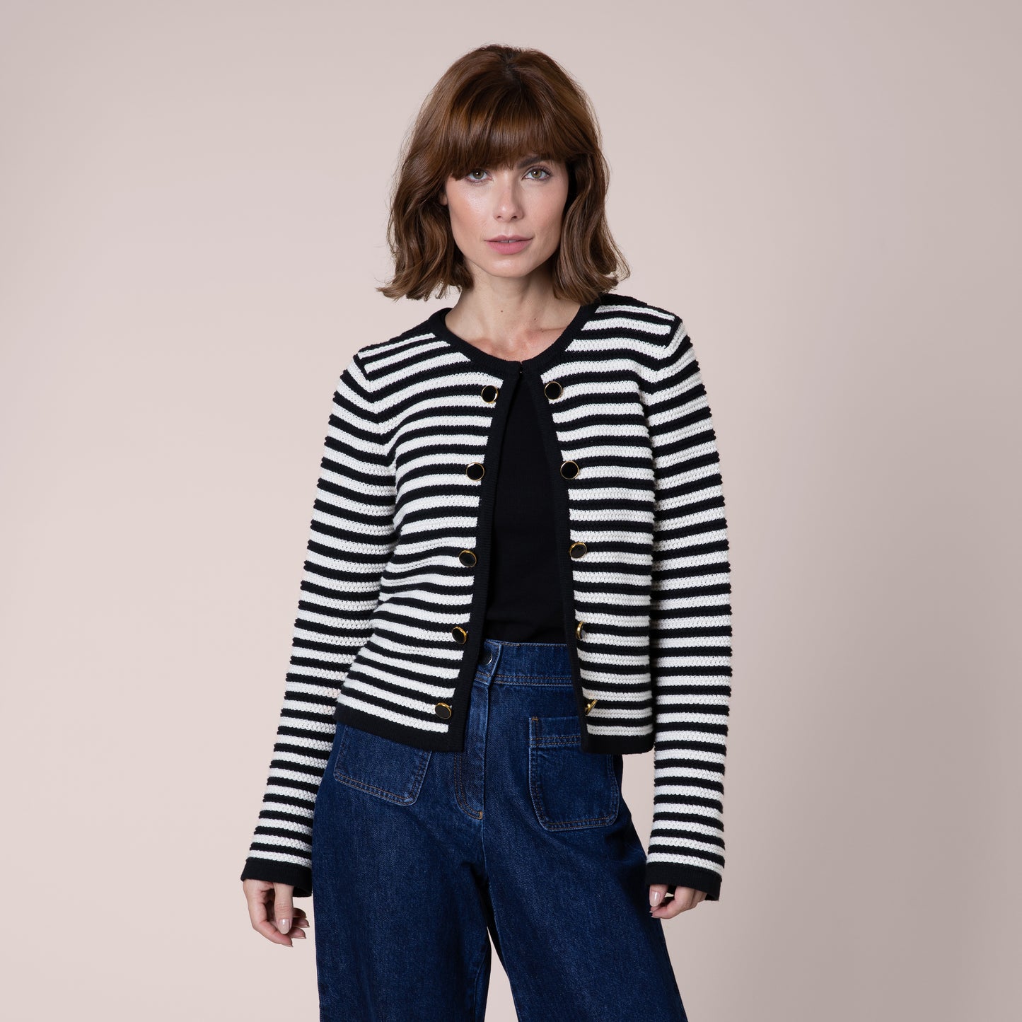 Eleven loves elevenloves 11 loves ellenloves sustainable naomi striped knitted jacket buttoned knit jacket cardigan