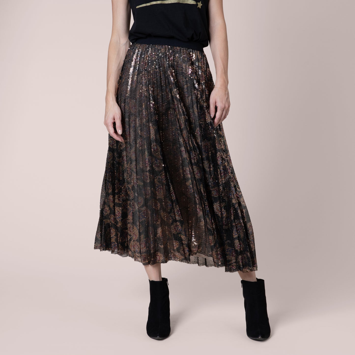 Ella Animal Print Sequin Skirt metallic skirt animal print skirt midi skit eleven loves ellen loves 11loves sustainable