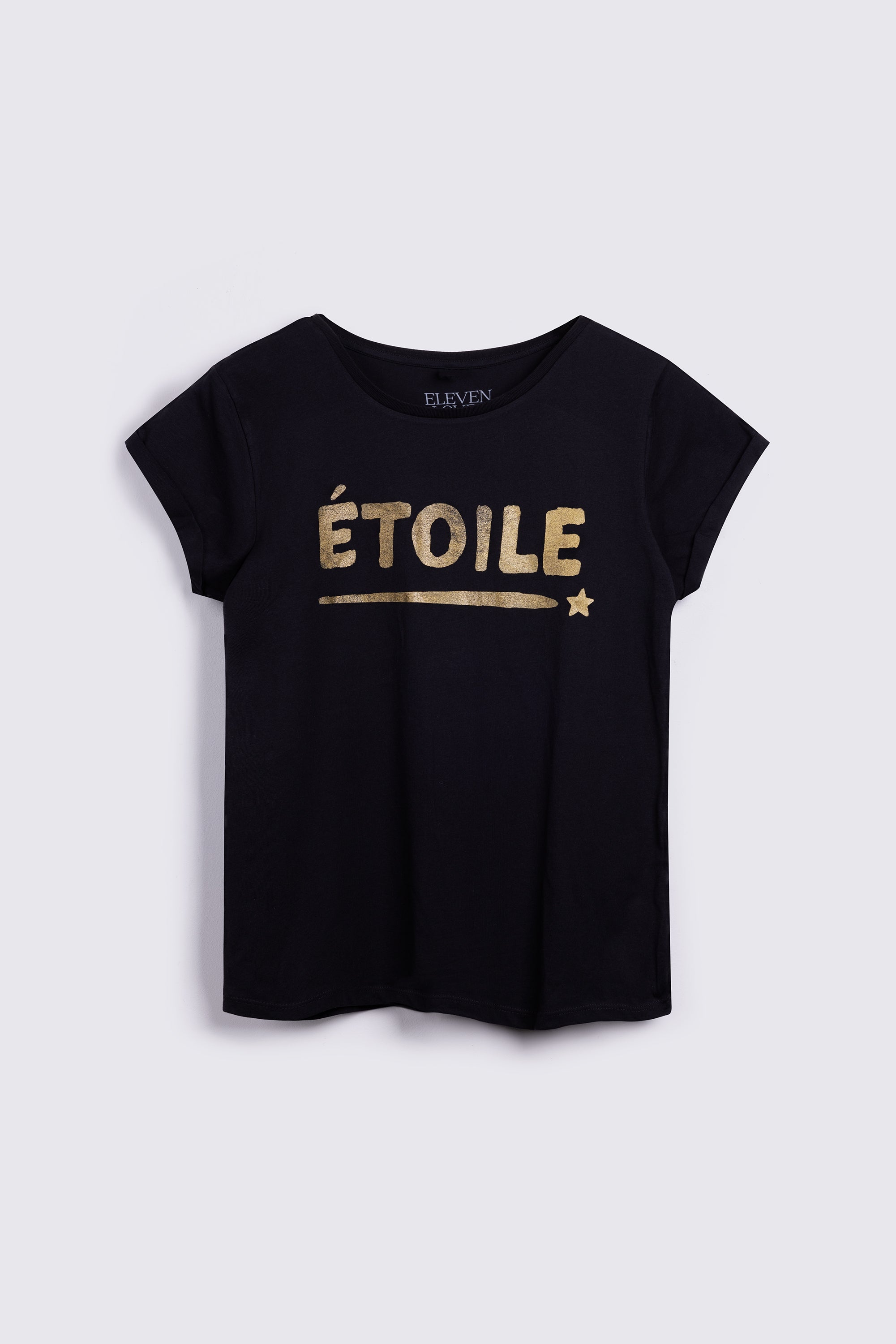 ETOILE T-SHIRT SPARKLE GLITTER BLACK AND GOLD NEAT-FIT T-SHIRT ELEVEN LOVES 11LOVES ELLEN LOVES