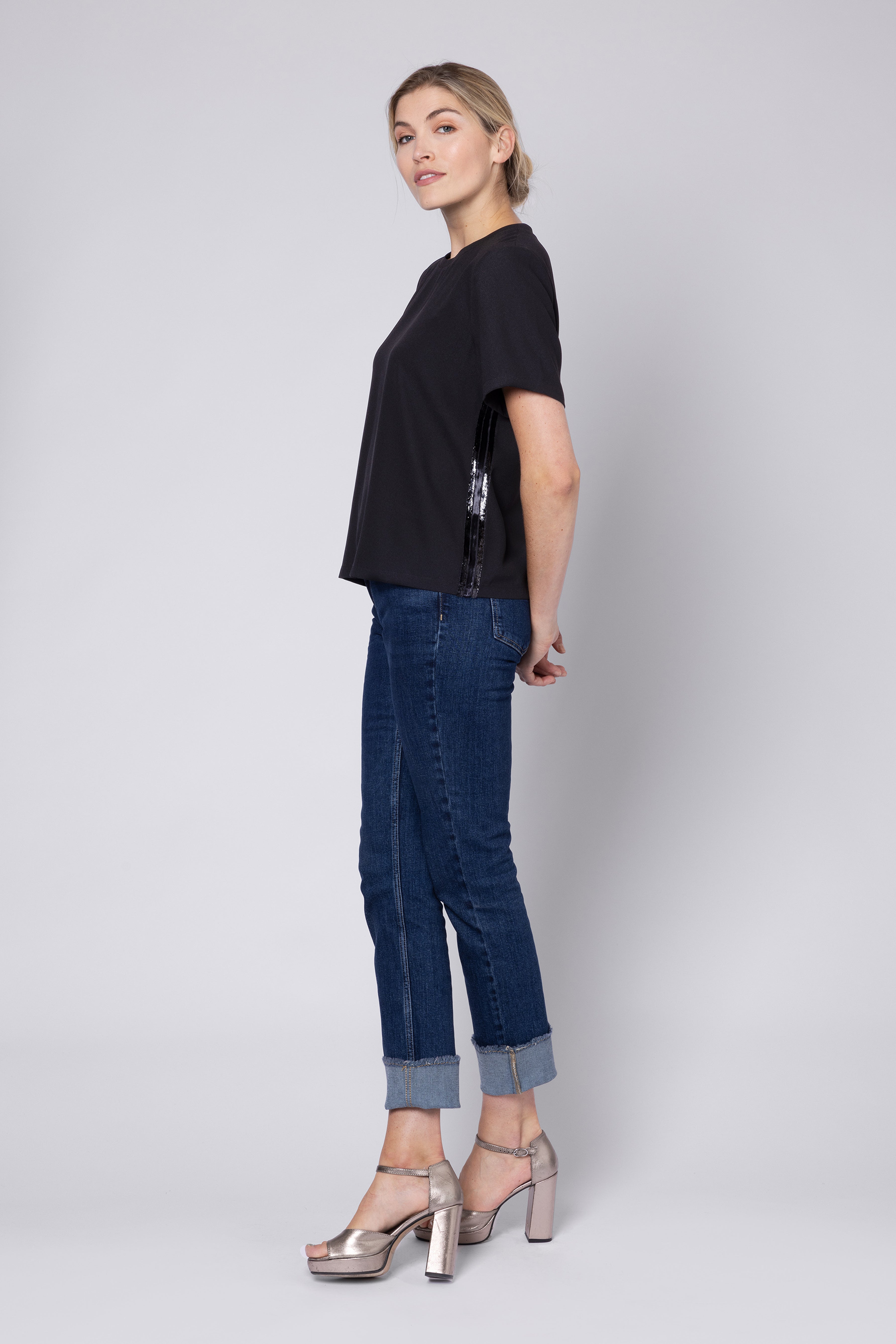Winnie Lurex Side Stripe T-Shirt - Black