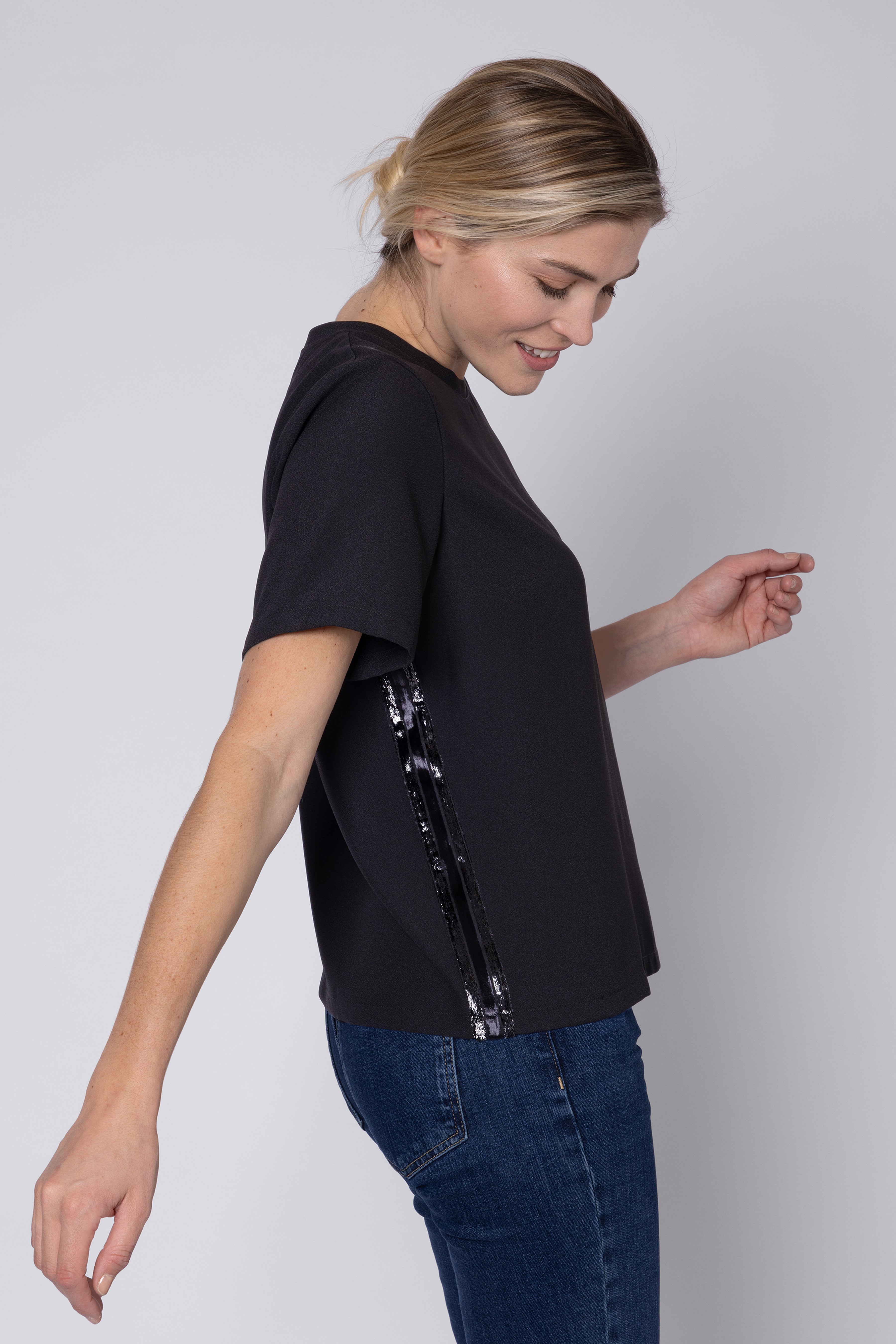 Winnie Lurex Side Stripe T-Shirt - Black