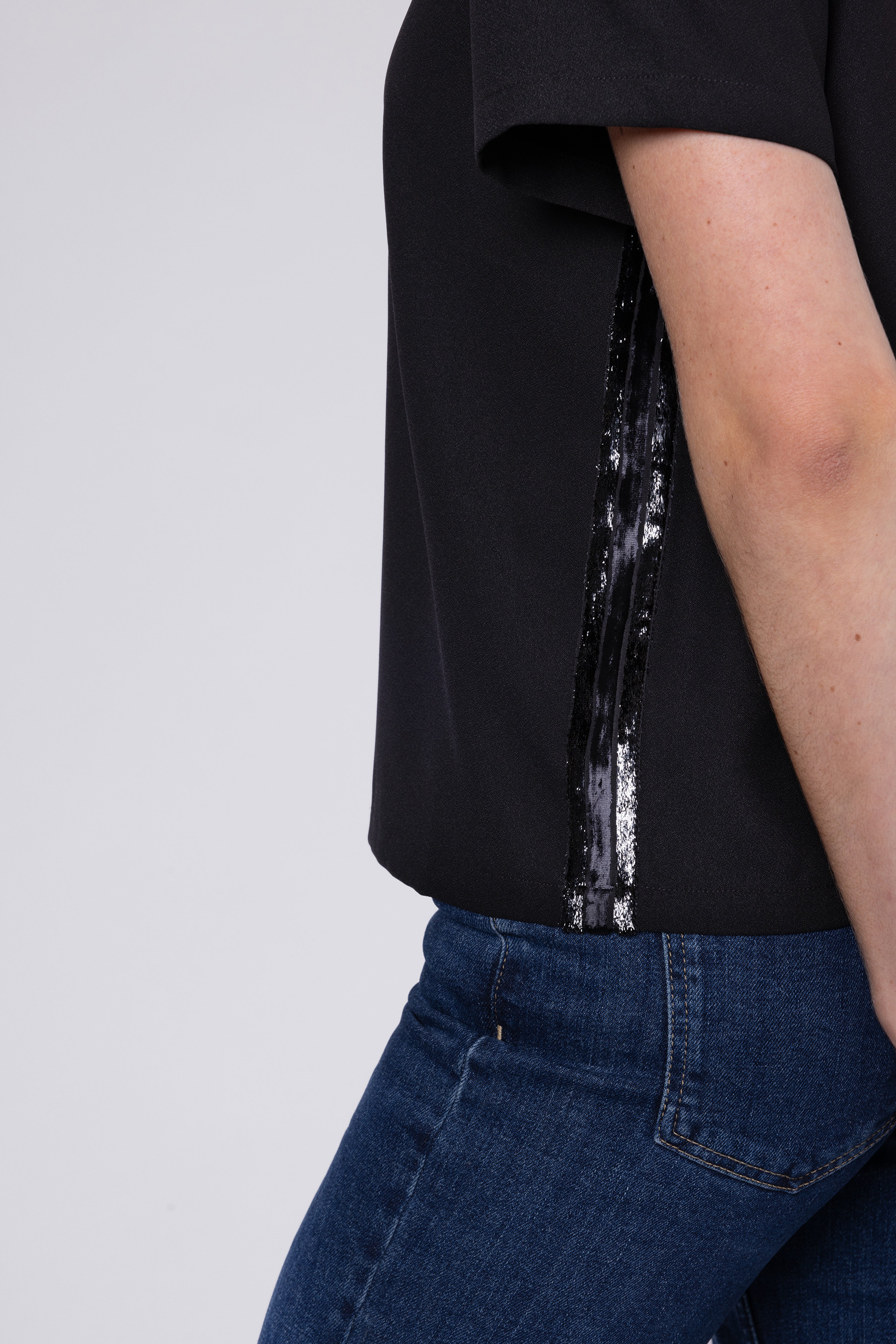 Winnie Lurex Side Stripe T-Shirt - Black