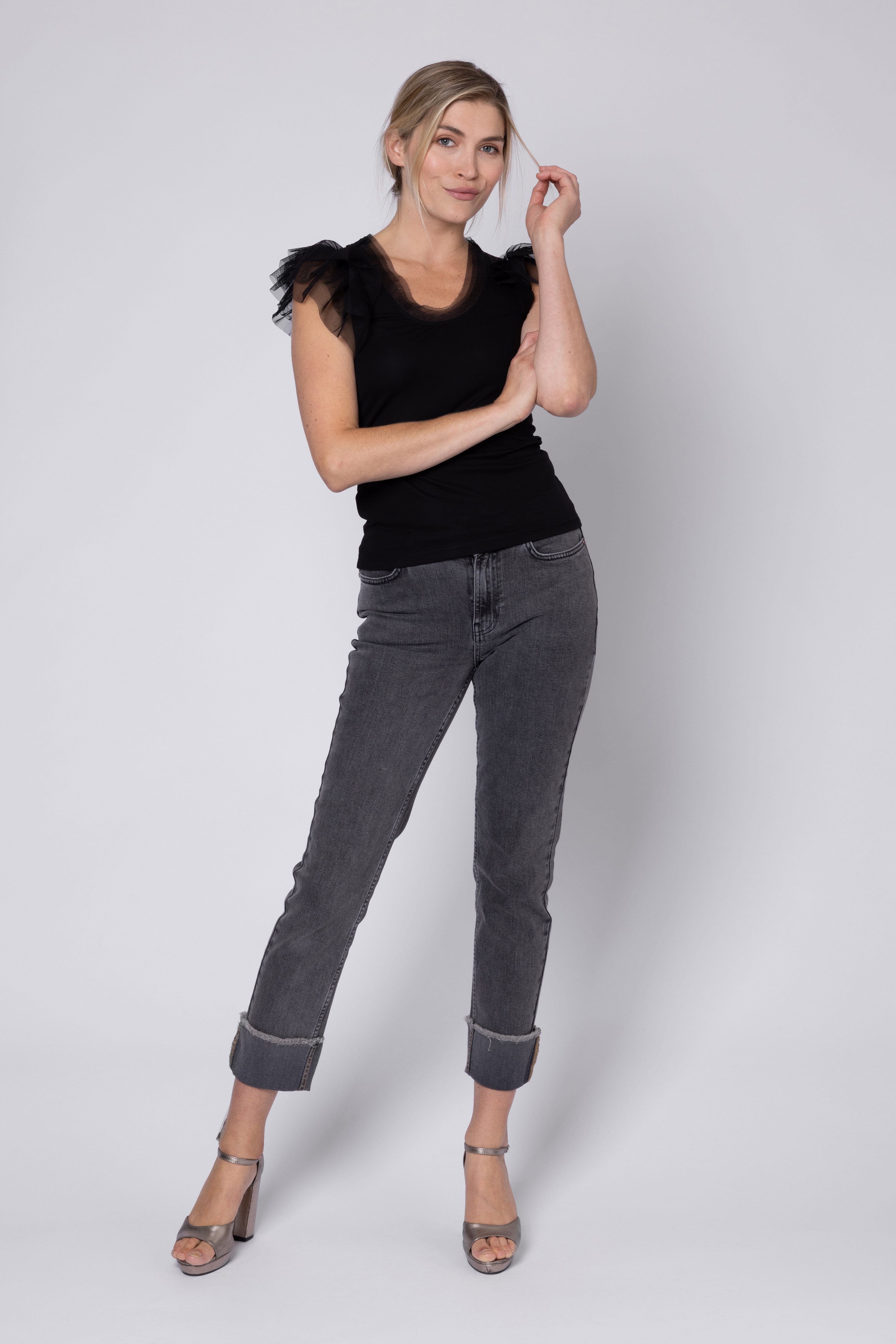 Taylor Tulle Sleeve Top (Black)