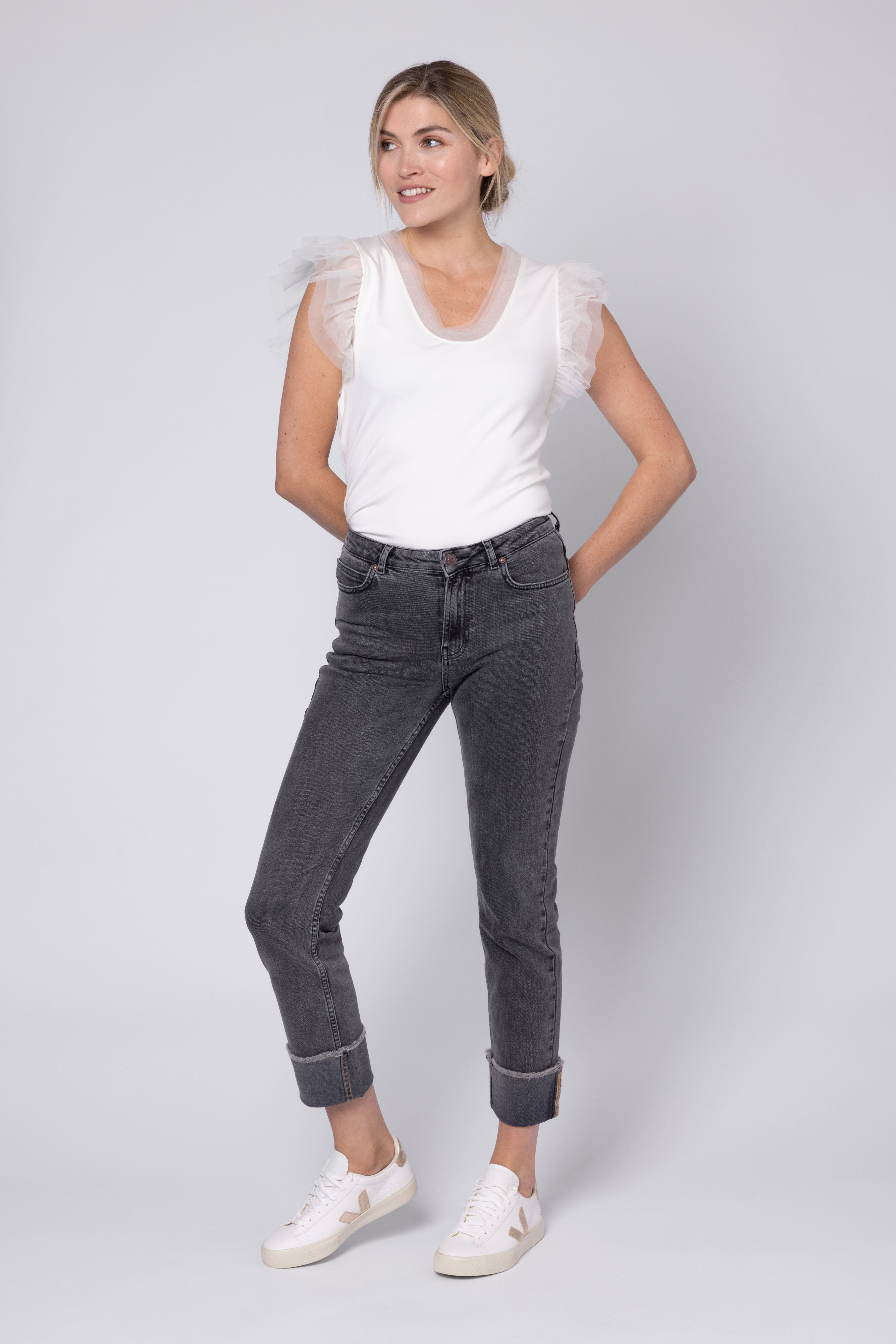 Taylor Tulle Sleeve Top (Ivory)